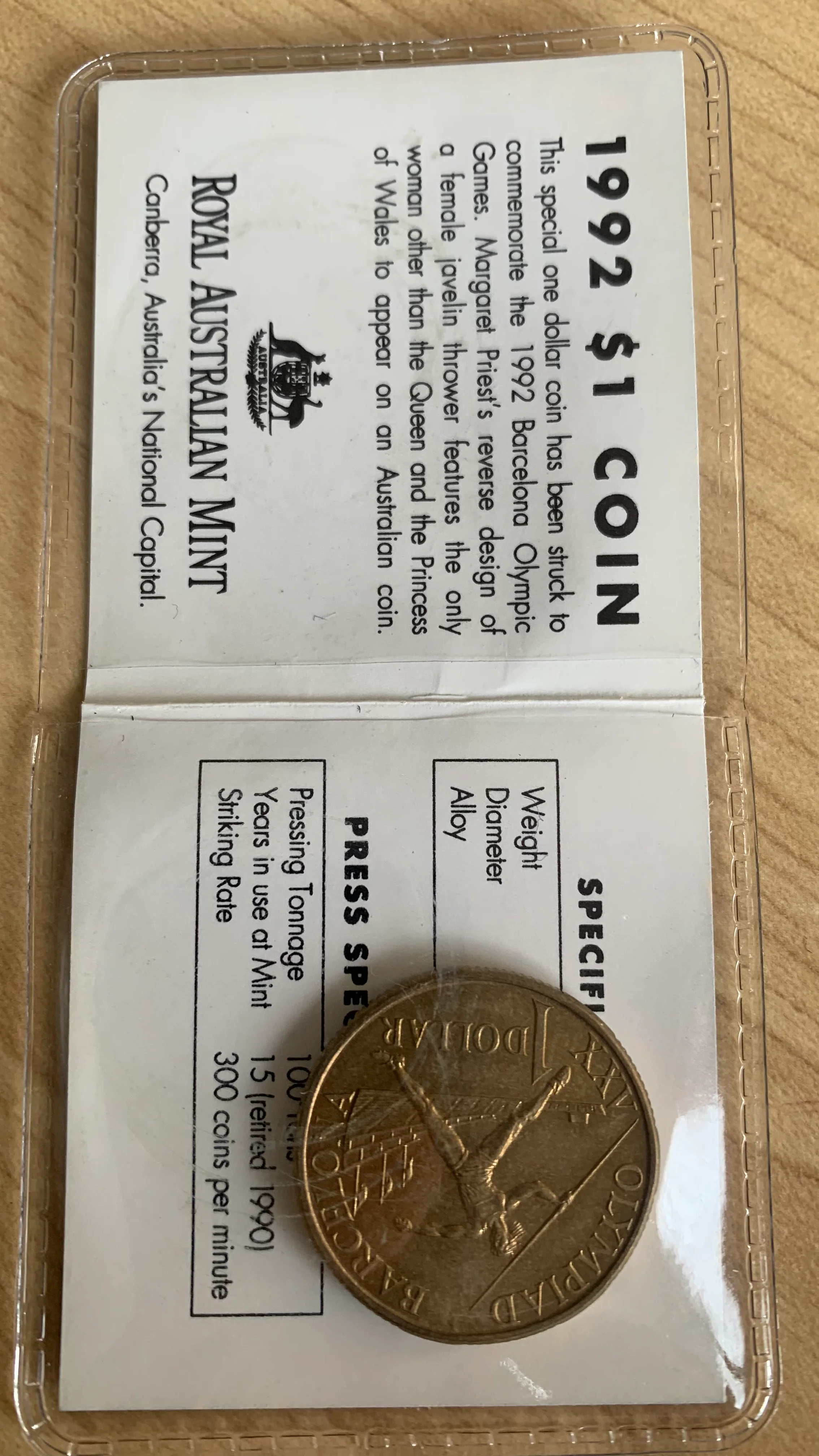 Australia 1992 Royal Australian Mint Uncirculated $1 Barcelona Olympic Coin - Image 2