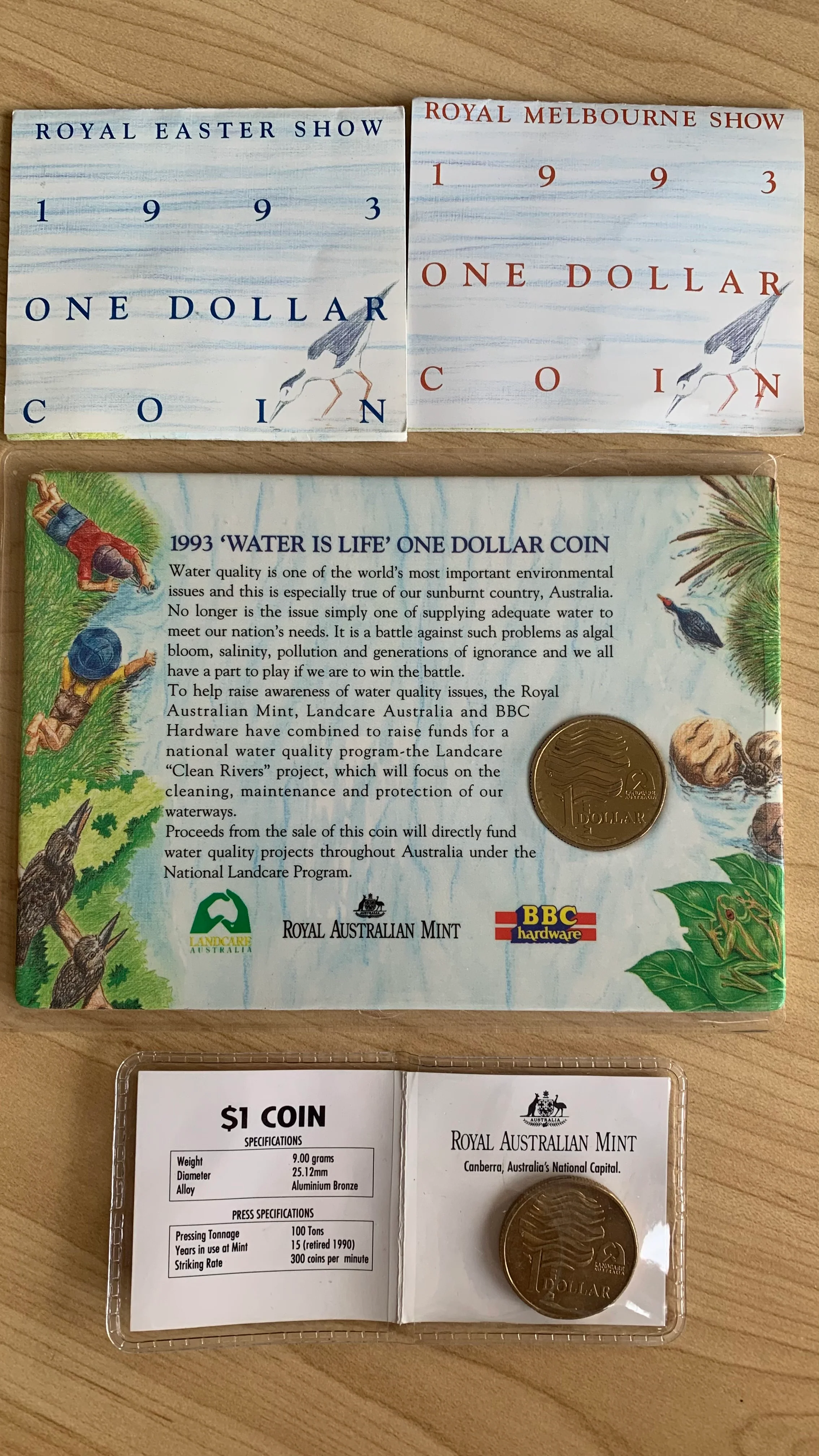 Australia 1993 RAM $1 One Dollar Water Is Life Uncirculated Set of 4 different folders - Image 2