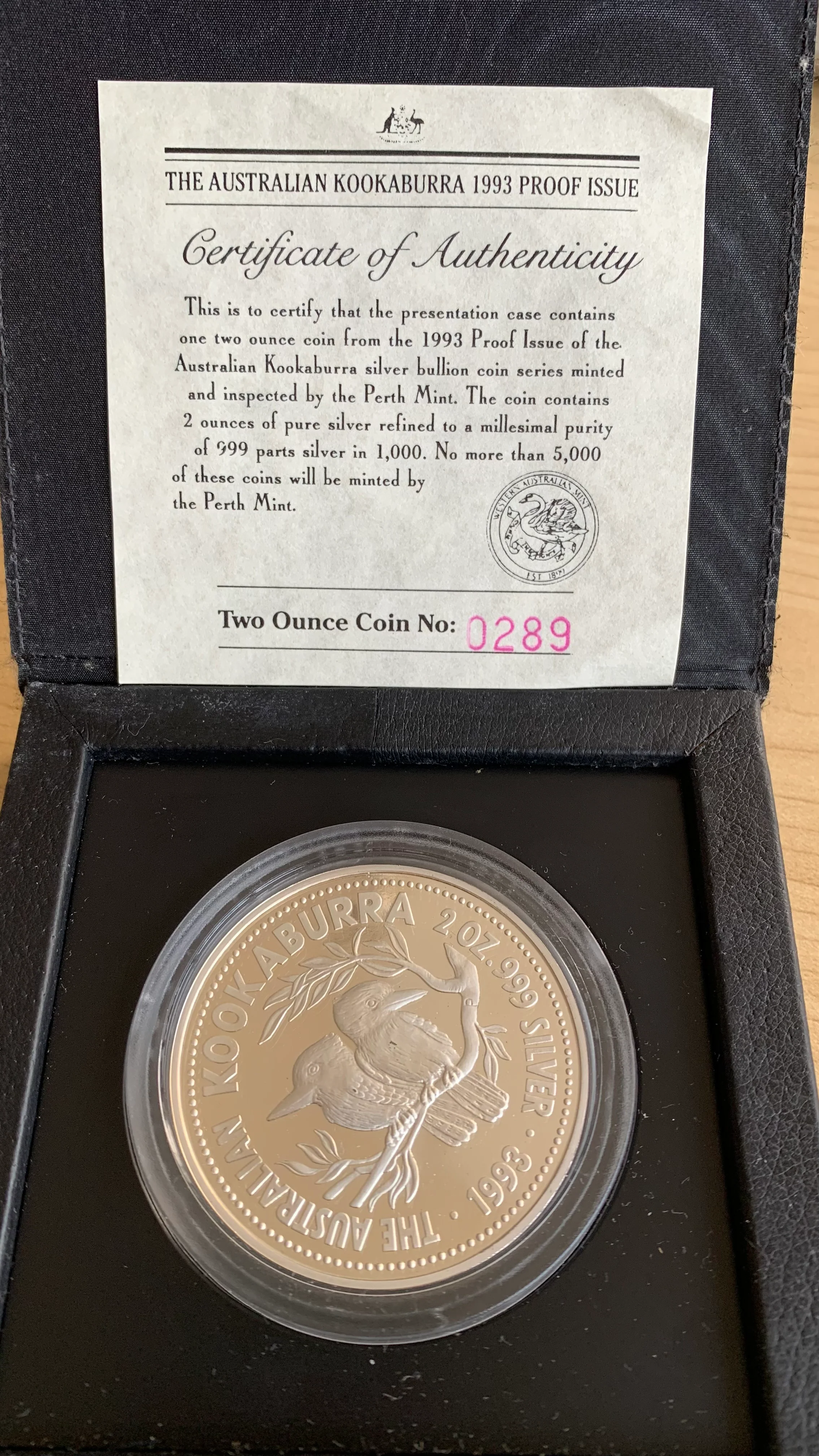 Australia 1993 Perth Mint $2 Kookaburra 2oz .999 Silver Proof
