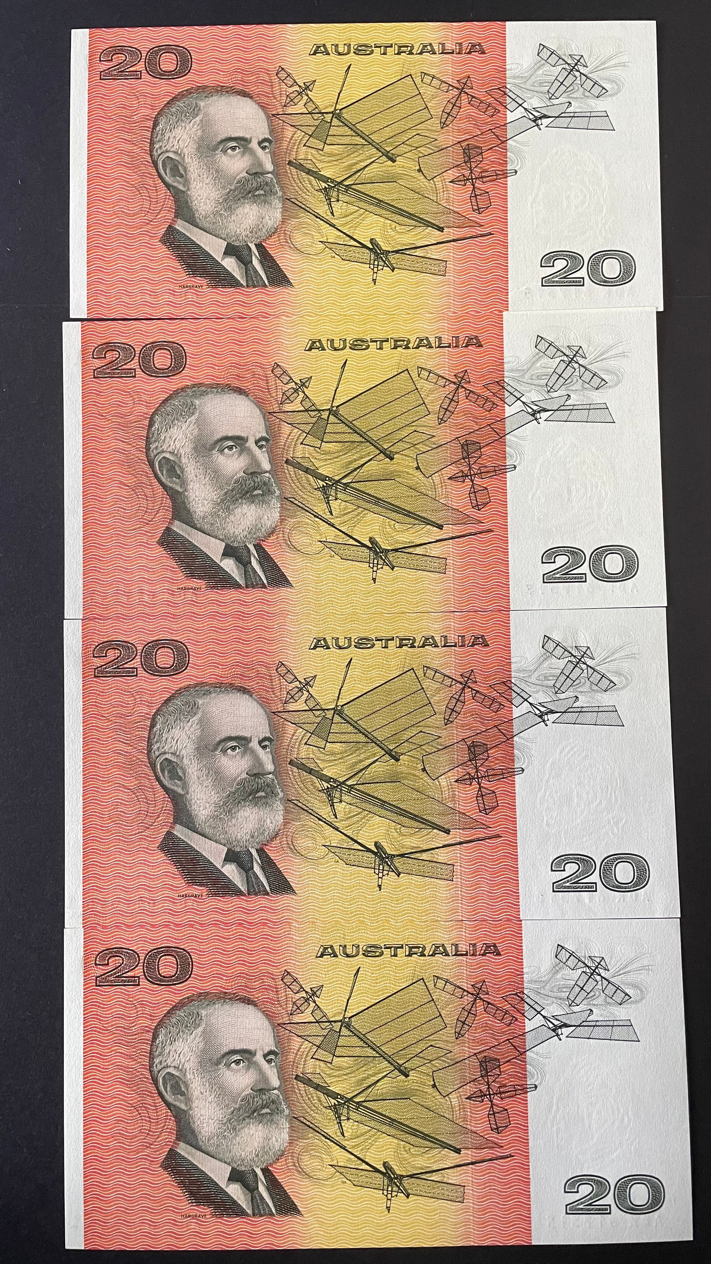 Australia 1994 $20 ADK Fraser Evans Last Prefix Uncirculated Run of 4. R415L - Image 2