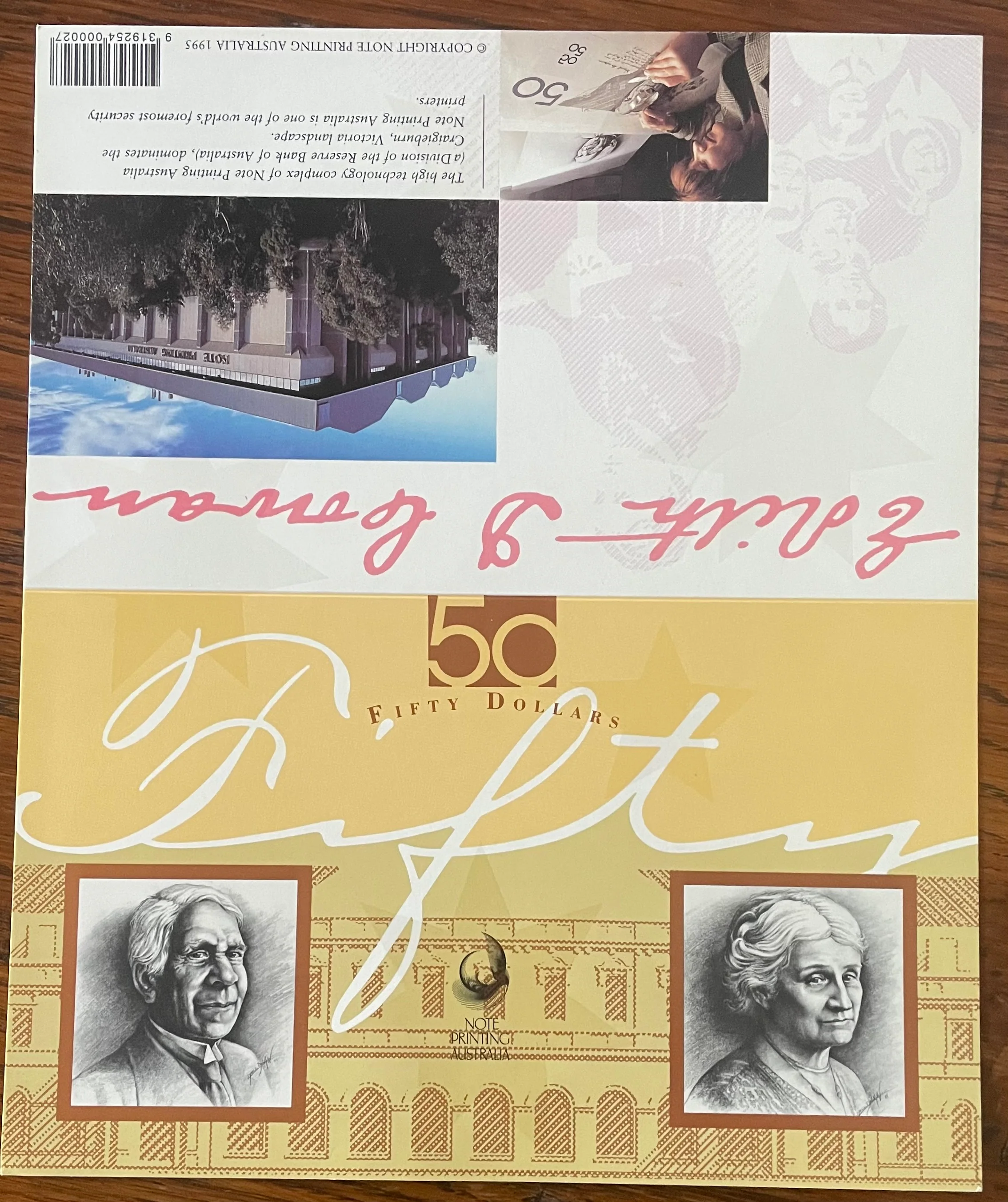 Australia 1995 $50 1st Polymer Banknote Folder