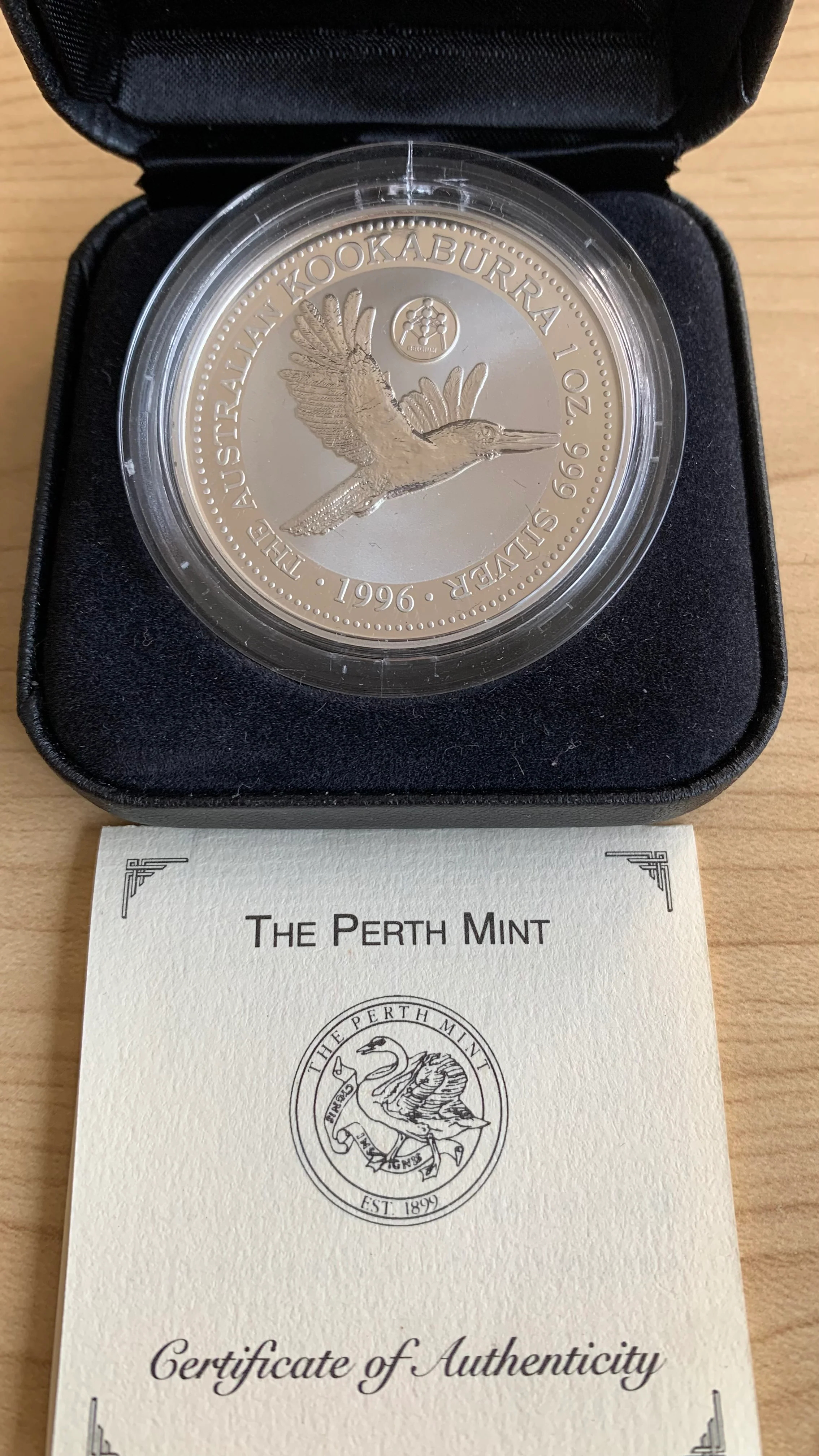 Australia 1996 Perth Mint $1 Kookaburra "Belgium" Privy Mark 1oz .999 Silver Coin
