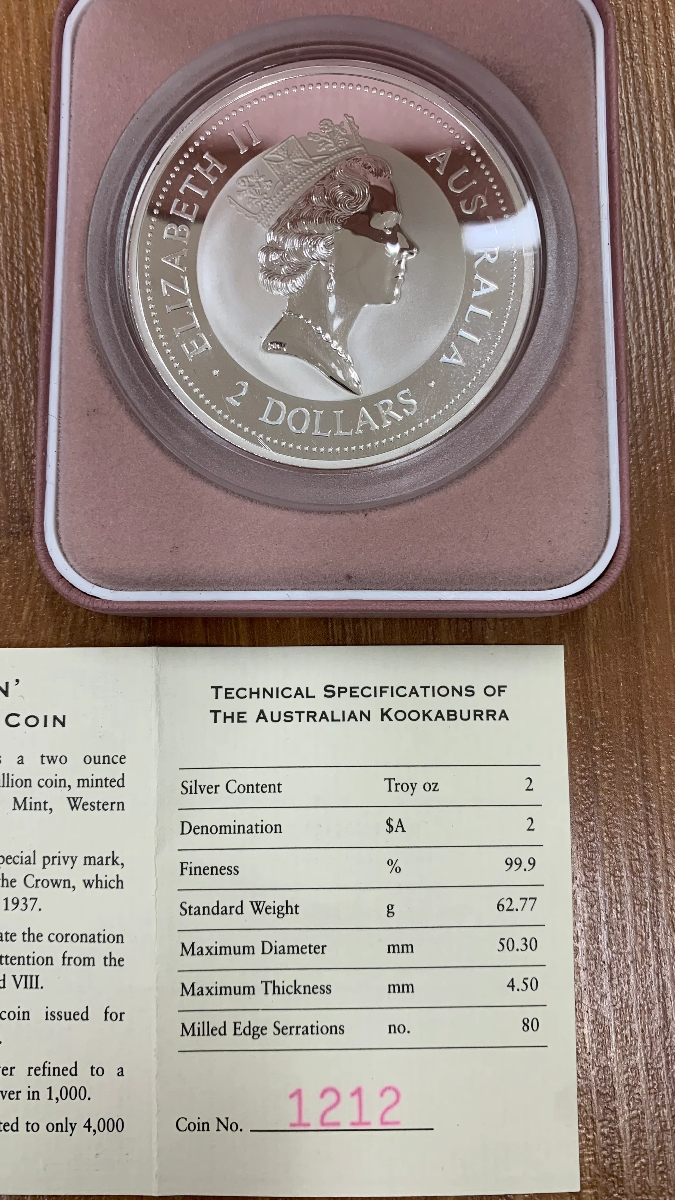 Australia 1997 Perth Mint "Crown" Privy Mark Kookaburra 2oz .999 Silver Proof Coin - Image 2