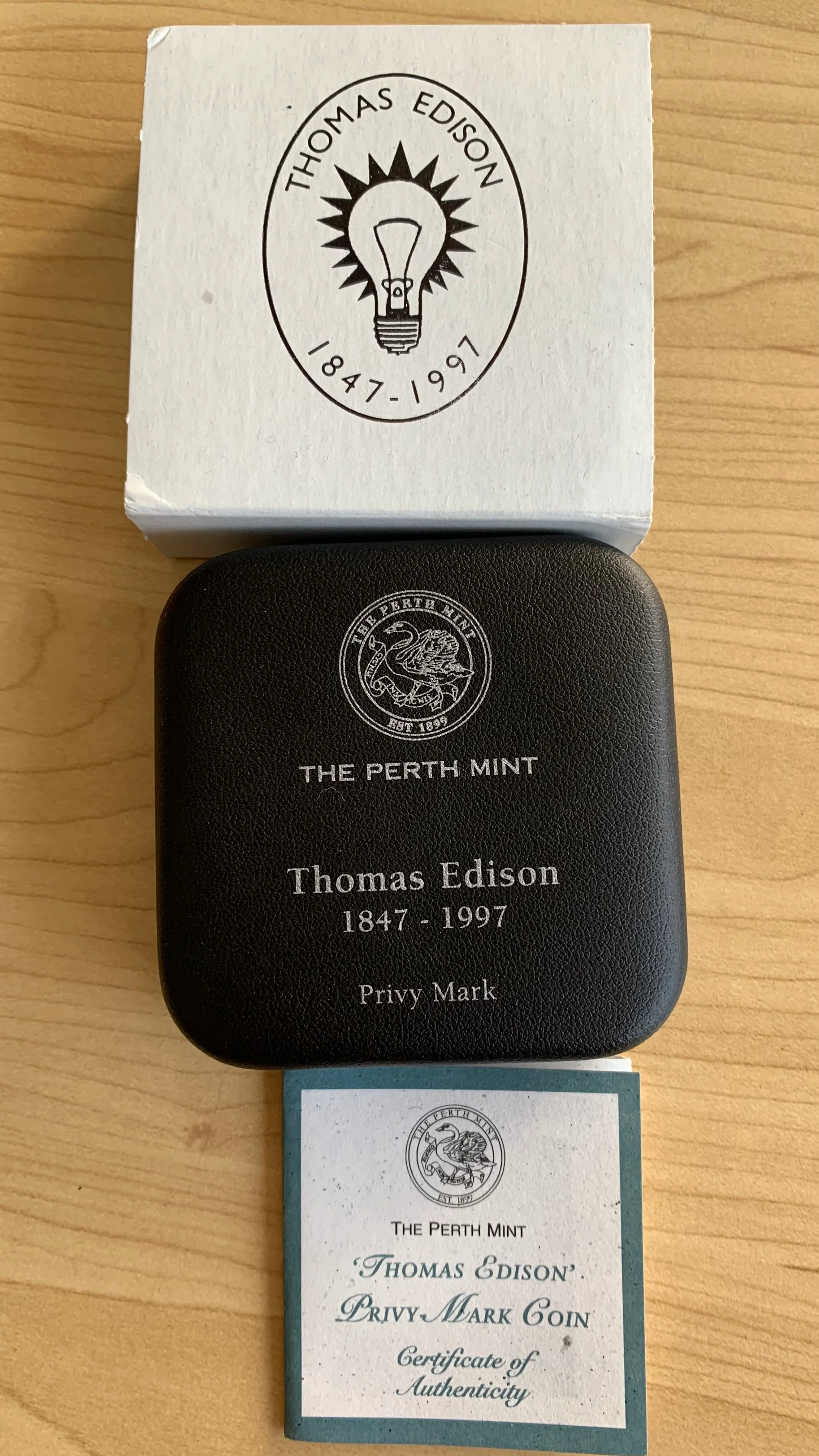 Australia 1997 Perth Mint Kookaburra "Thomas Edison" Privy Mark 1oz .999 Silver Coin - Image 2