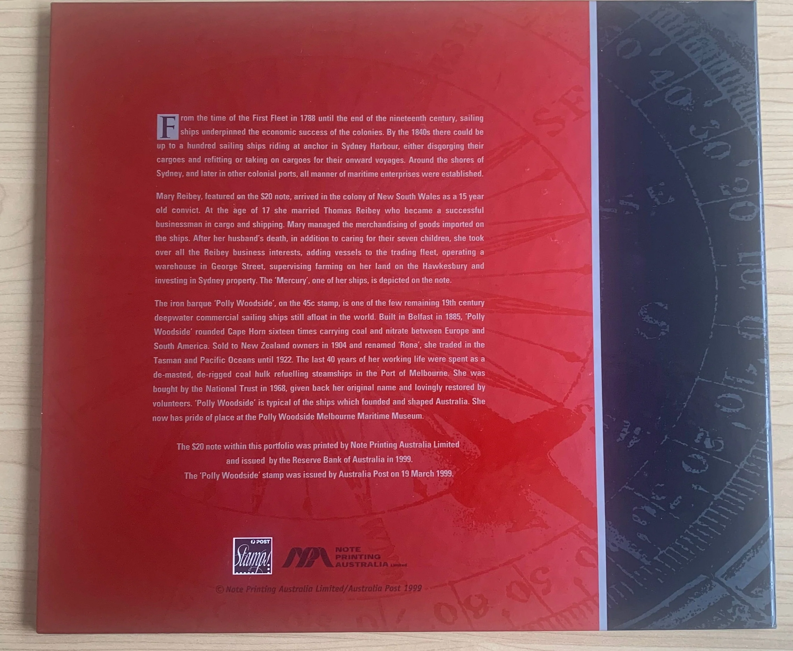 1999 $20 Maritime Heritage overprint in Black on Polymer Note in Portfolio folder with stamps - Image 2