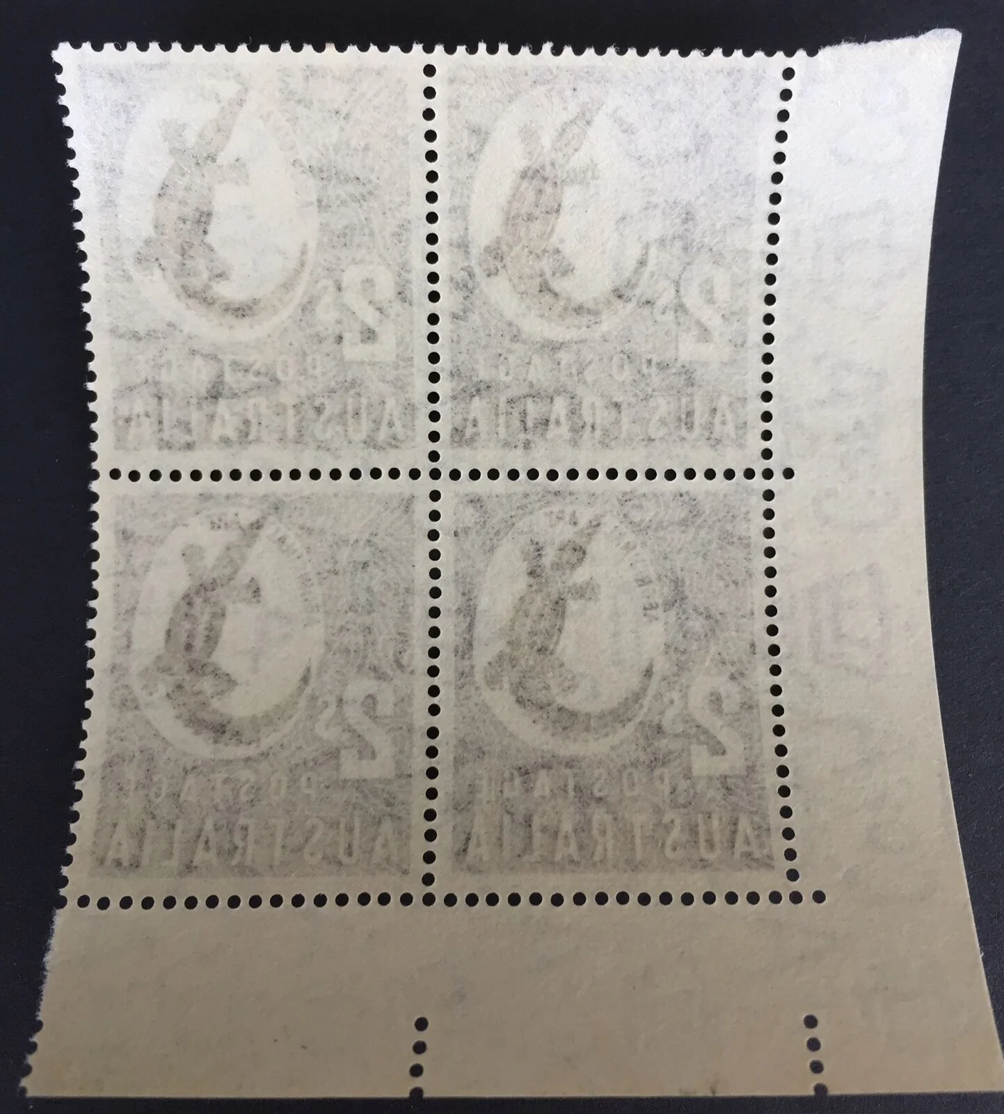 Australia 2/- Crocodile SG224 Corner Block of 4 Without Imprint MUH Rare - Image 2