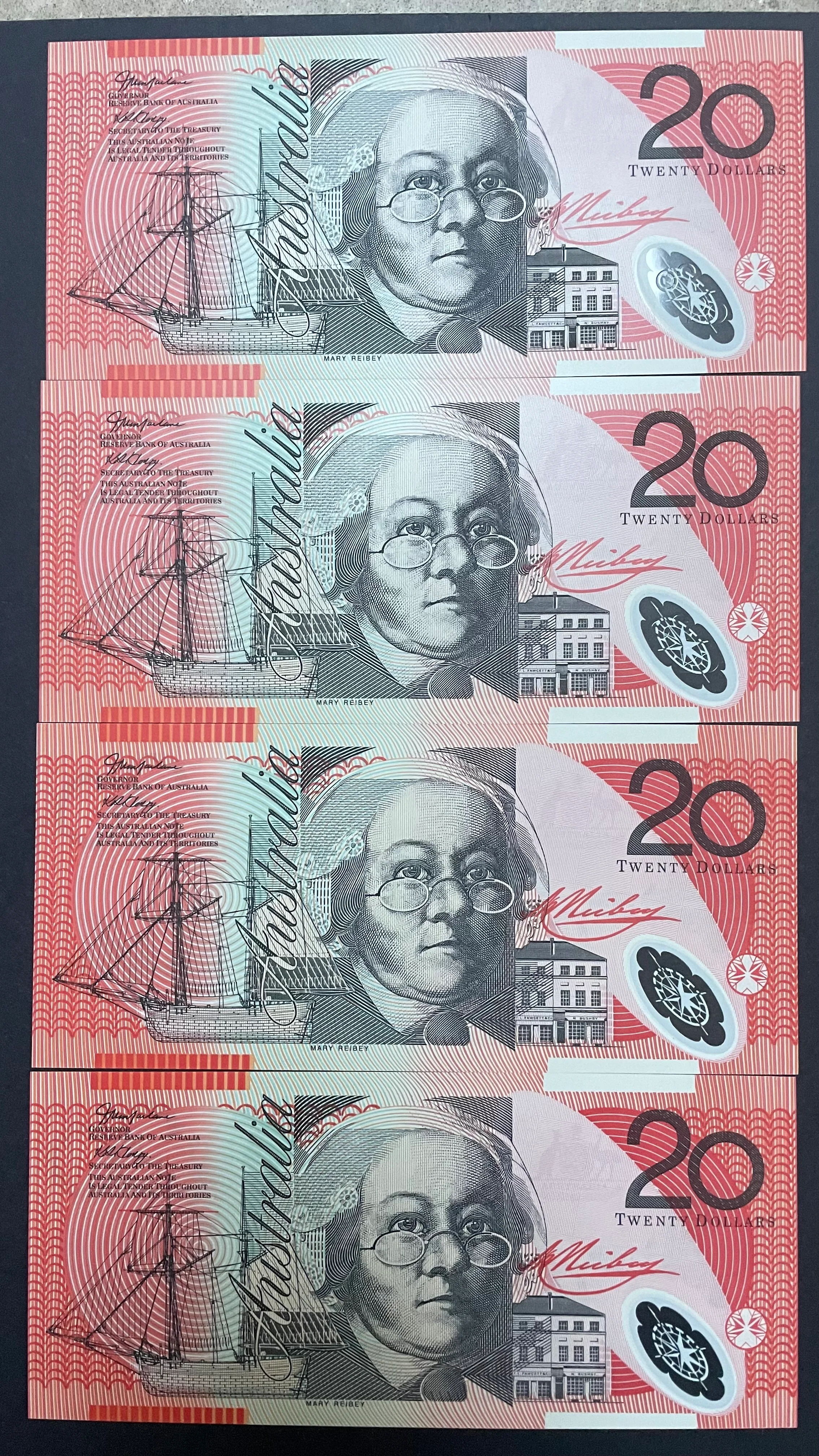 Australia 2002 $20 Macfarlane Henry Polymer First Prefix AA02 Run of 4 R420aF - Image 2