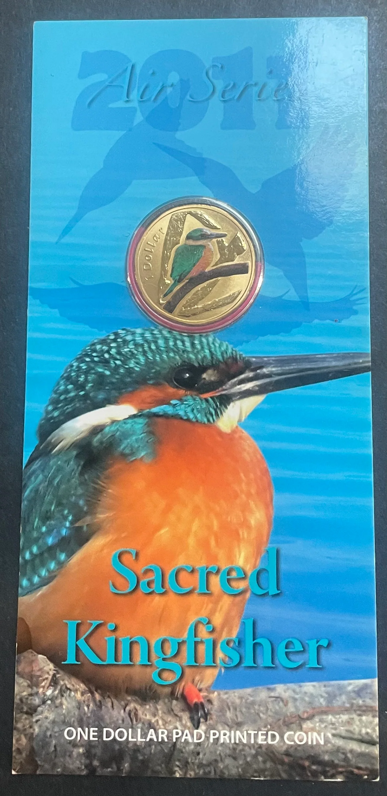 Australia 2011 Royal Australian Mint $1 Air Series Sacred Kingfisher coloured Carded Coin