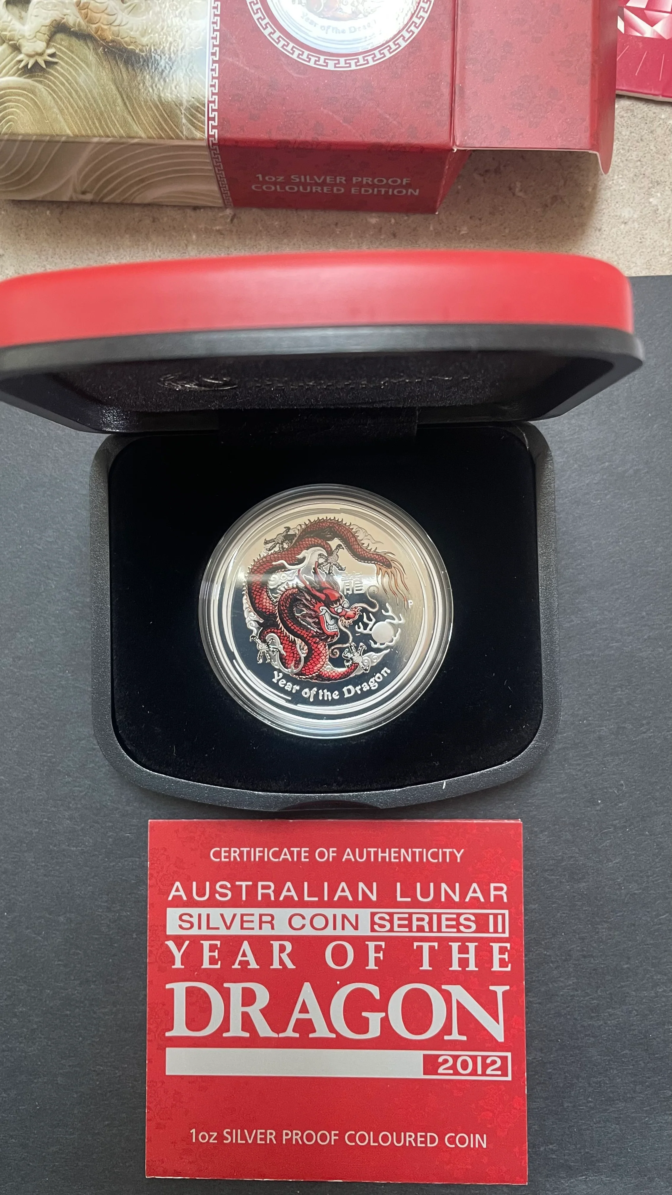 Australia 2012 $1 Year of the Dragon Proof .999 1oz Coloured Silver Coin