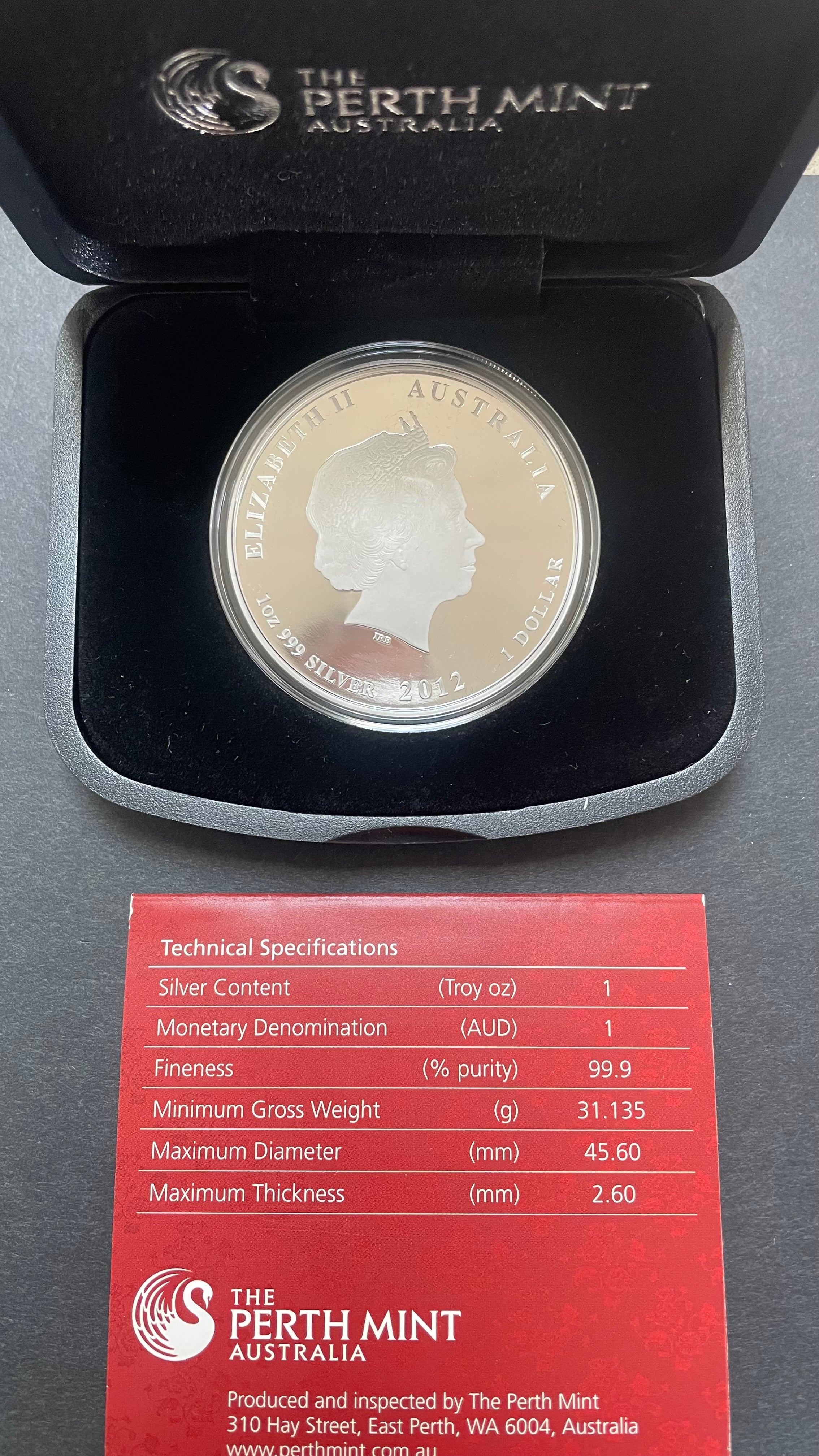 Australia 2012 $1 Year of the Dragon Proof .999 1oz Coloured Silver Coin - Image 2