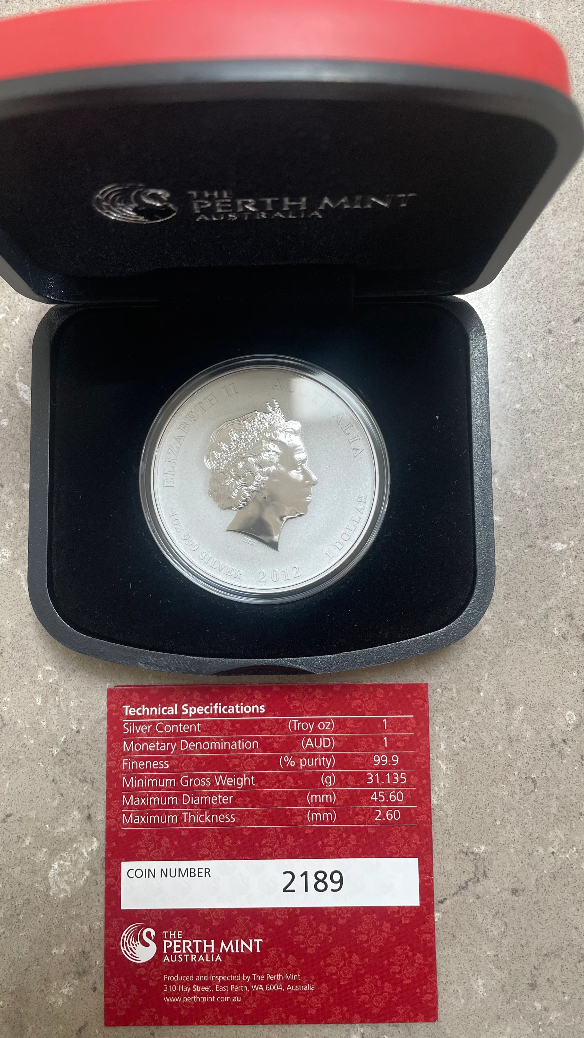 Australia 2012 Year of the Dragon ANDA Brisbane Show .999 1oz Coloured Silver Coin - Image 2