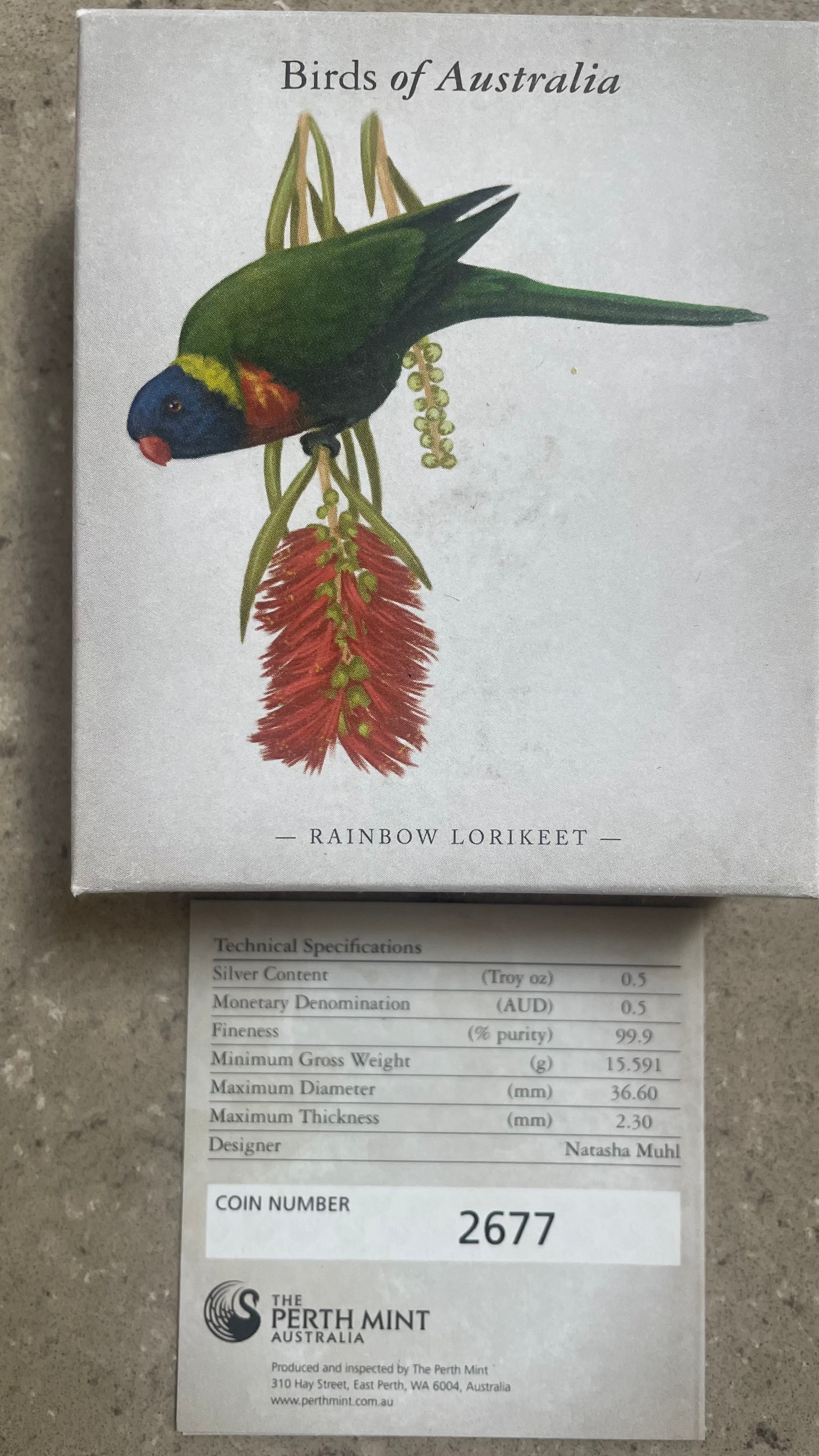 Australia 2013 50c  Perth Mint Birds of Australia Rainbow Lorikeet 1/2oz Silver Coin - Image 2