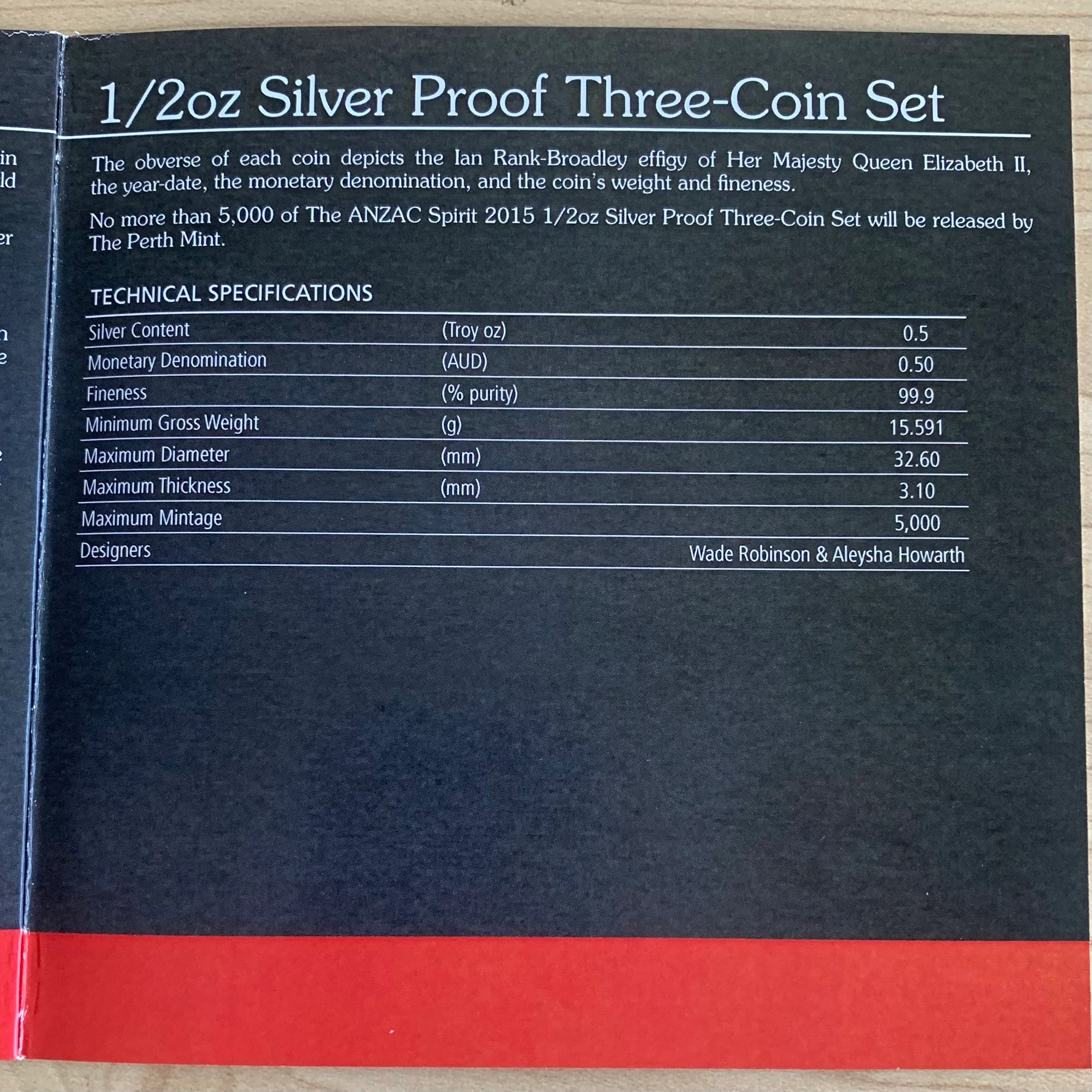 Australia 2015 Perth Mint  ANZAC 1/2oz .999  set of 3 Silver Proof Coins - Image 3