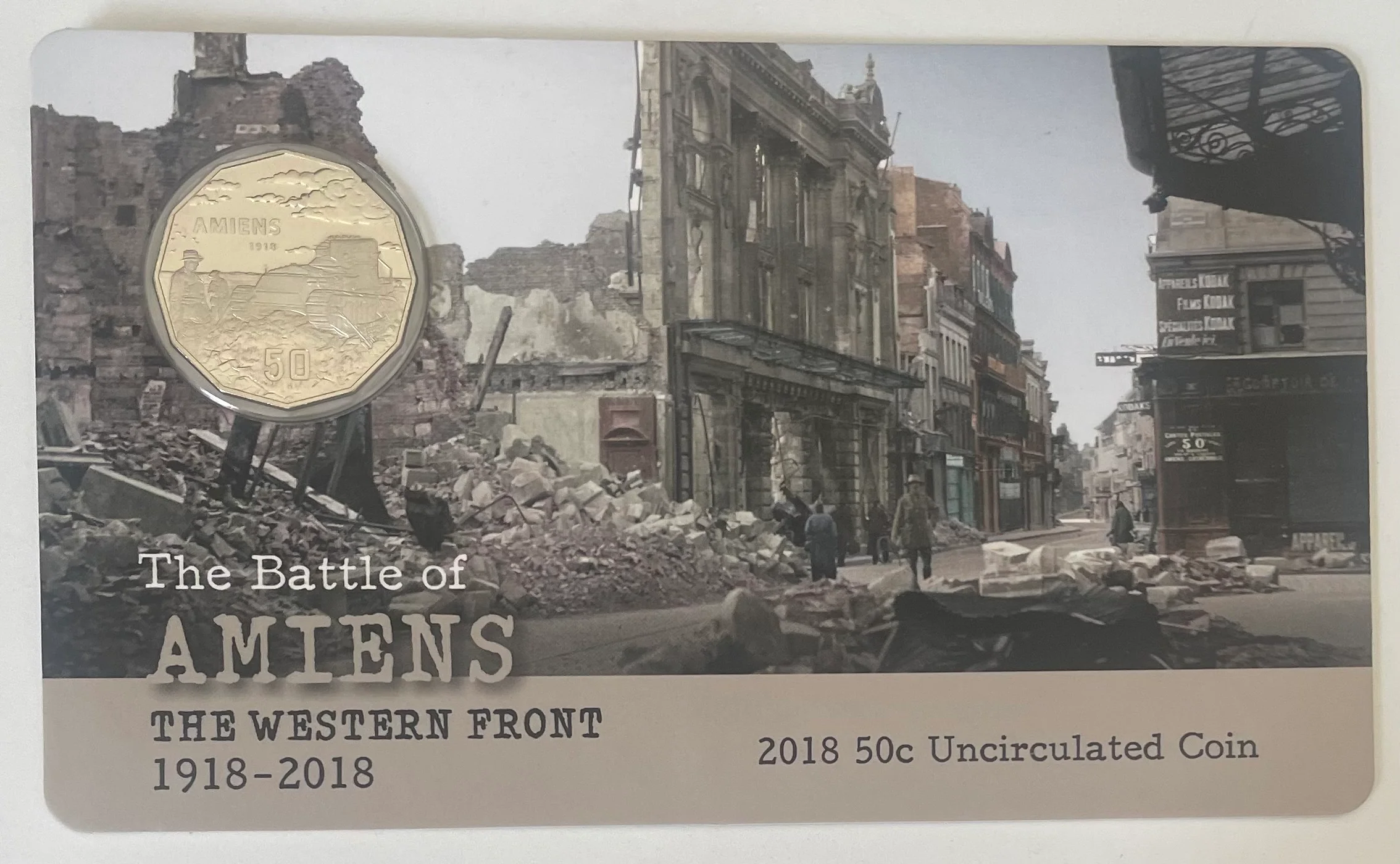 Australia 2018 50c Battle of Amiens. Carded coin