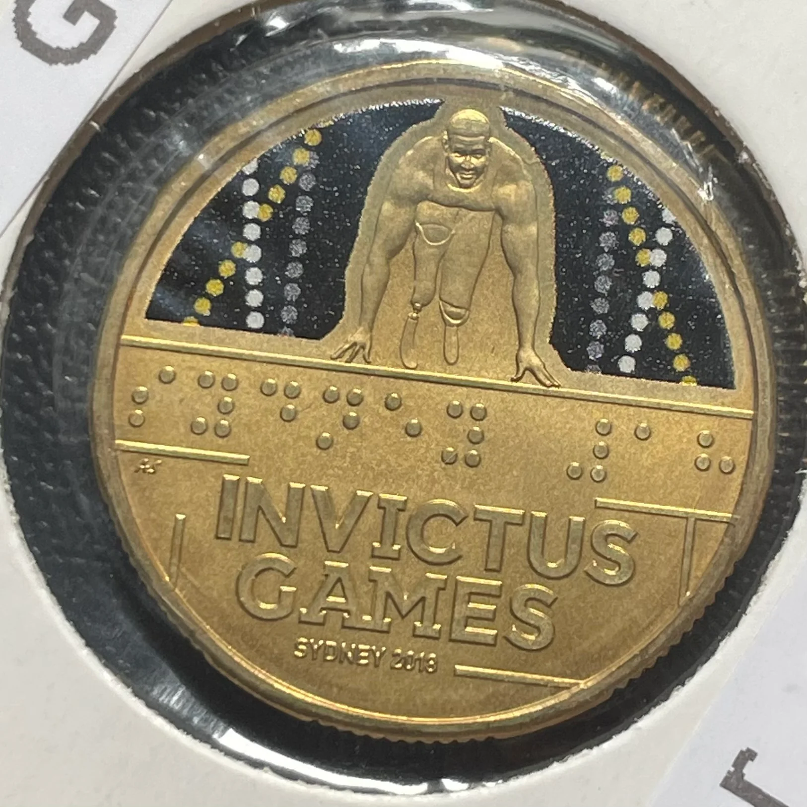 Australia 2018 Royal Australian Mint $1 Invictus Games Coloured Uncirculated Coin in 2 x 2 mount