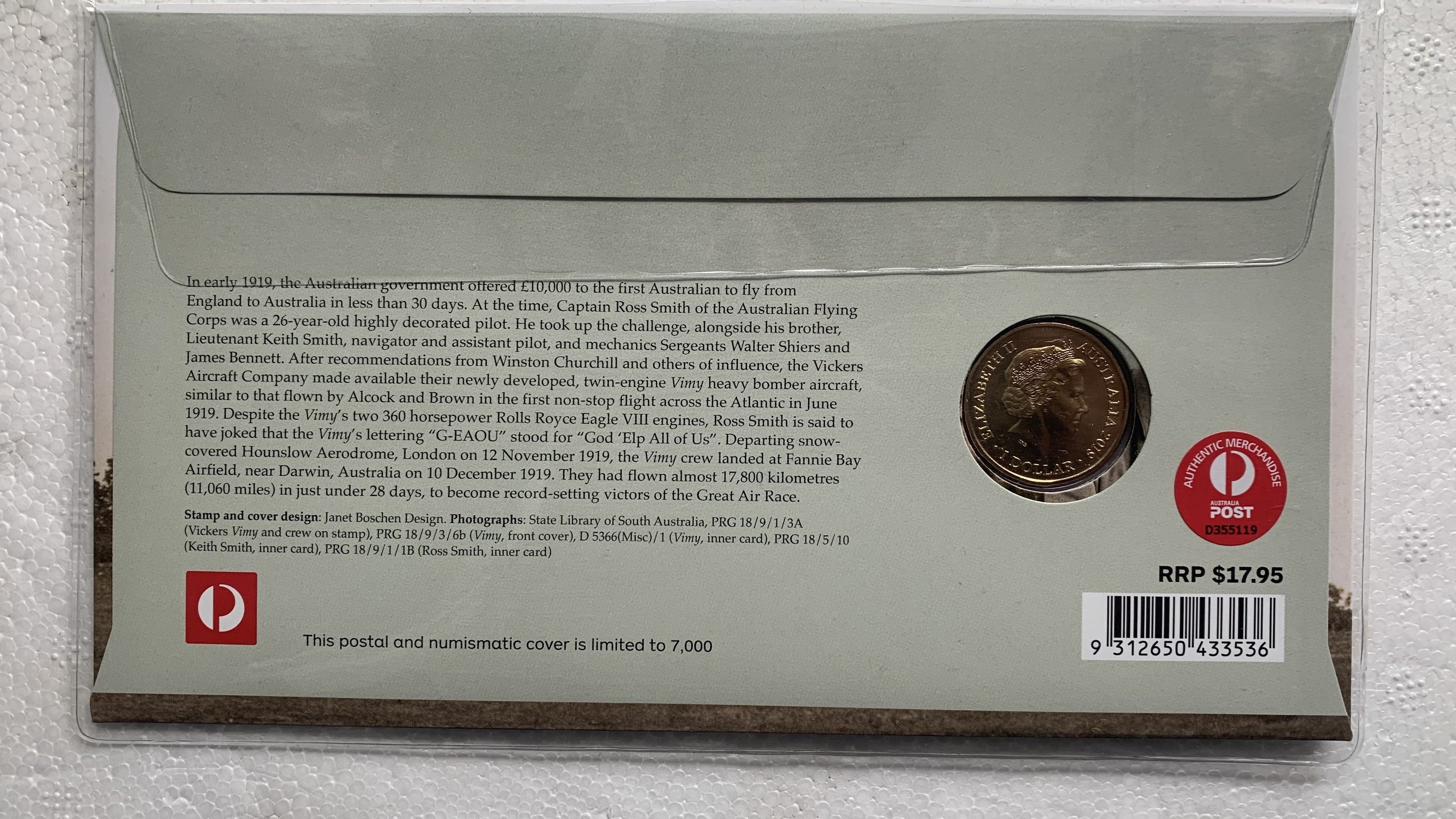 Australia 2019  Centenary of Flight Vickers Vimy PNC - Image 2