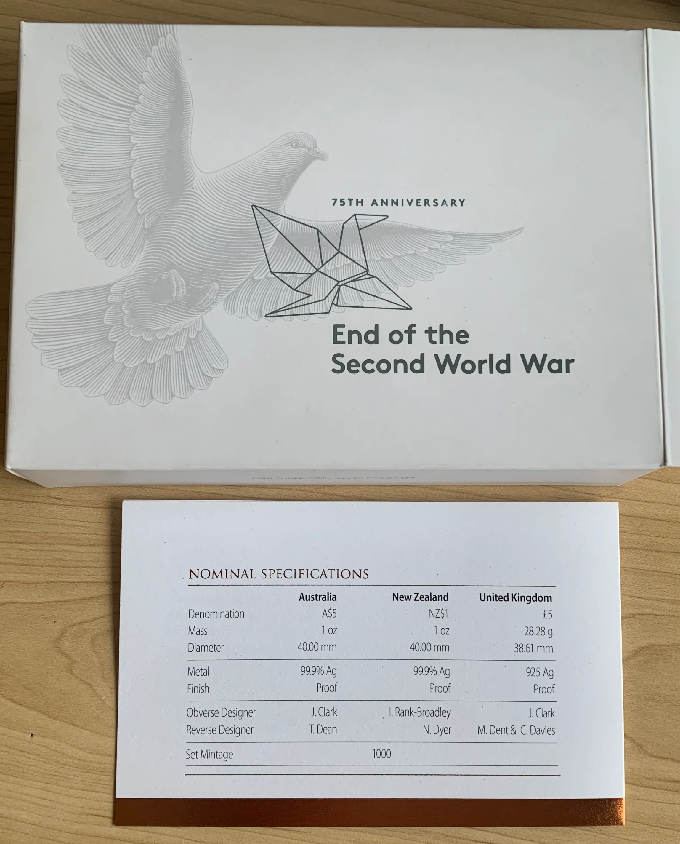 Australia Great Britain New Zealand 2020 75th Anniversary End WWII 3 coin silver Proof Set - Image 2