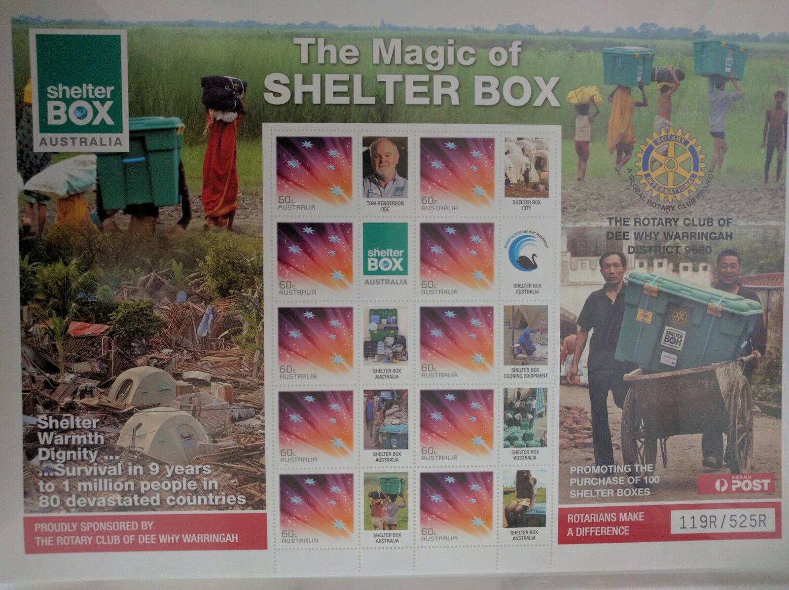 Australia 60c SES Souvenir Sheet - The Magic of Shelter Box Rotary 119R/525R