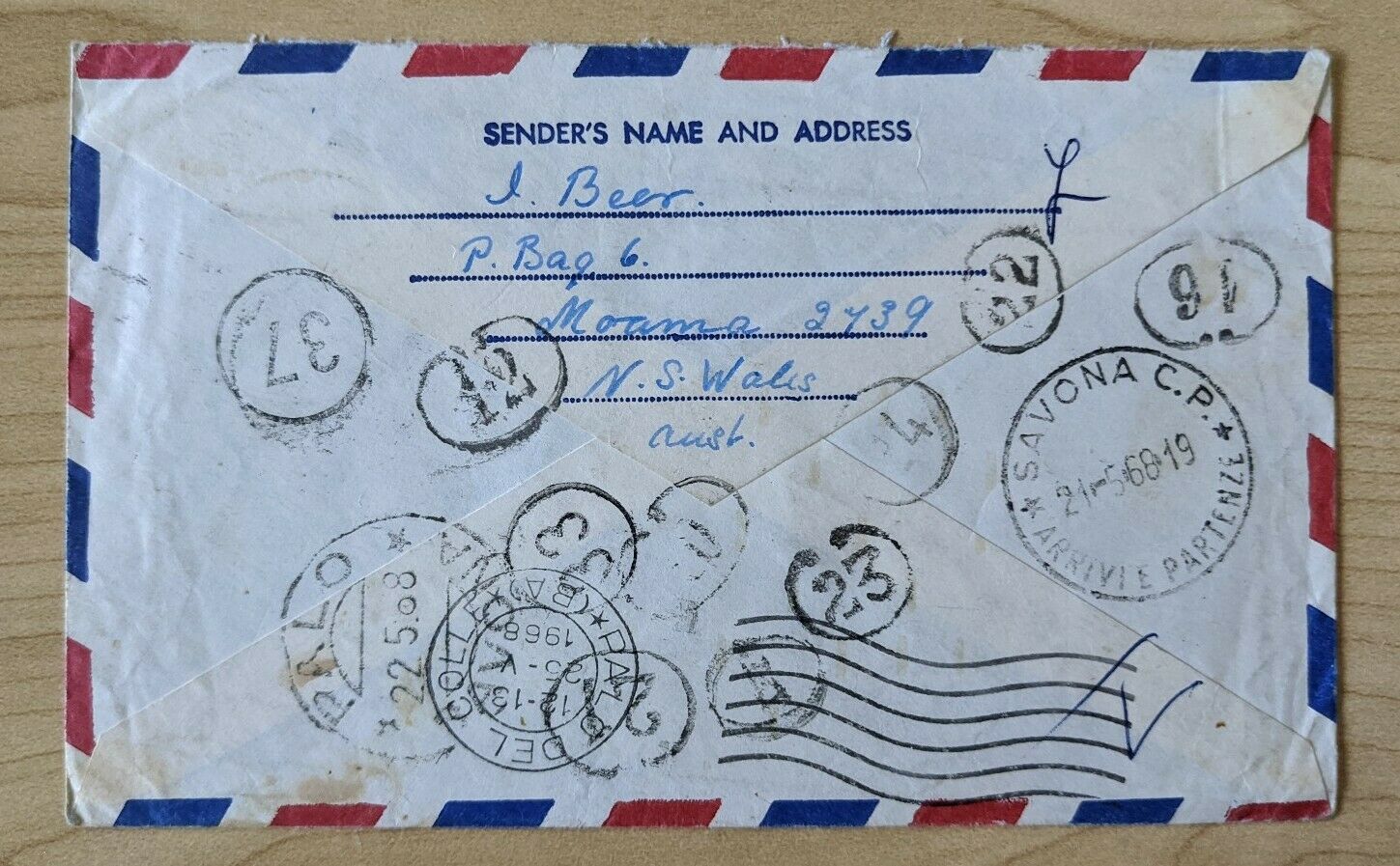 Australia Air Mail Cover with Single Franking Sent to Italy & Returned to Sender - Image 2