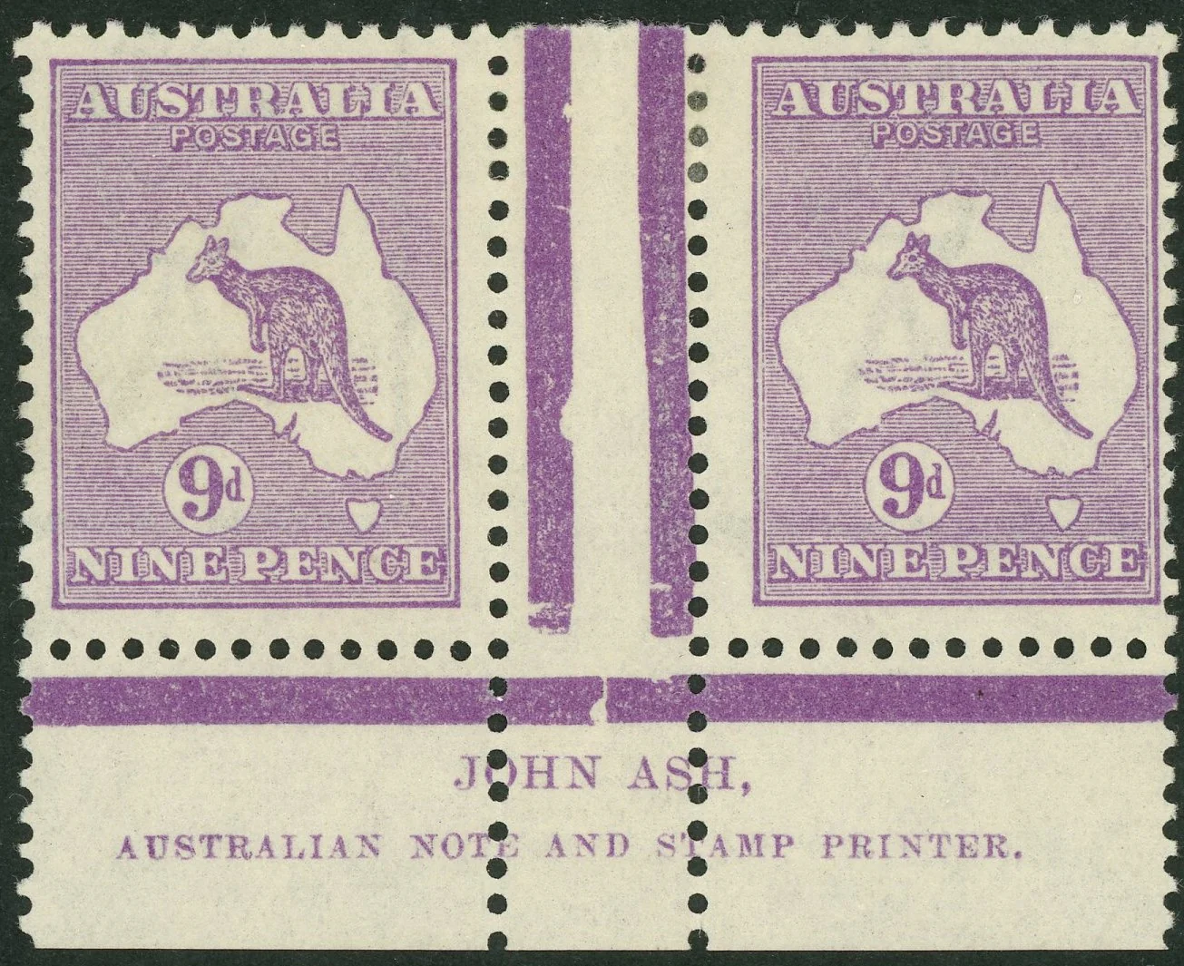 Australia BW27(3)ZH 9d Nine Pence Kangaroo Pair 3rd wmk John Ash MLH