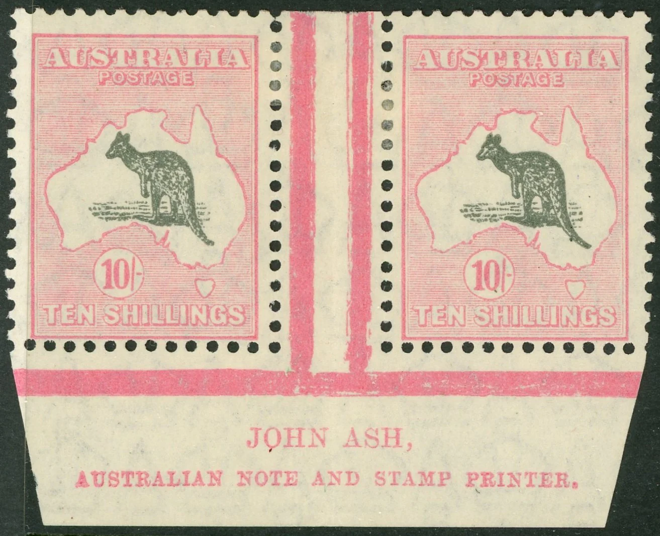 Australia BW 49za 10/- Ten Shilling Kangaroo Ash Pair Small Multi Wmk MLH