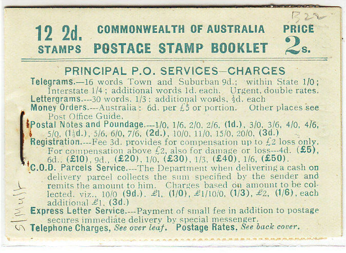 Australia KGV Booklet SG SB25 2/- Green on pale green Inverted watermark.