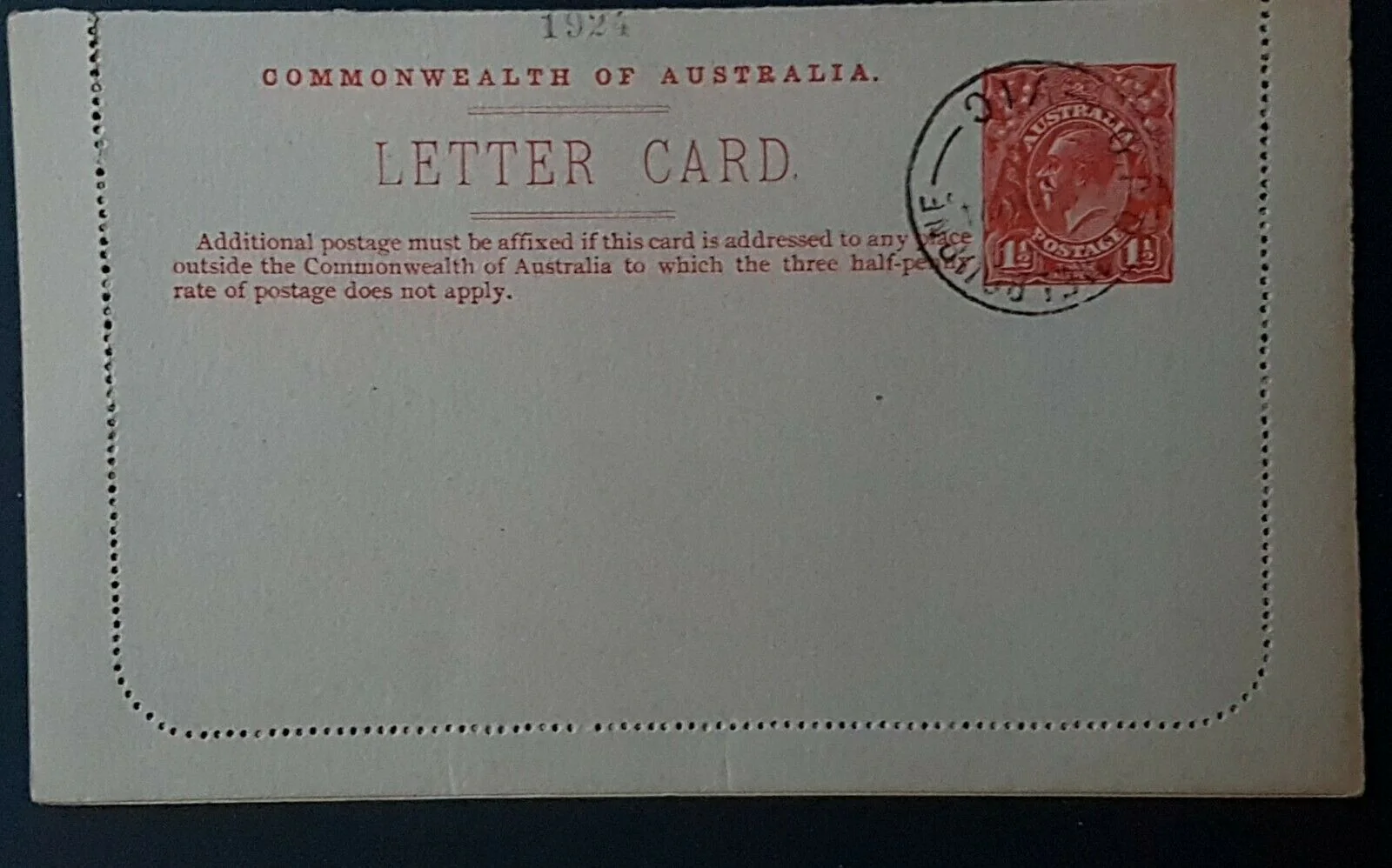 Australia Letter card 1½d KGV GPO Hobart cancelled to order Melbourne - Image 2