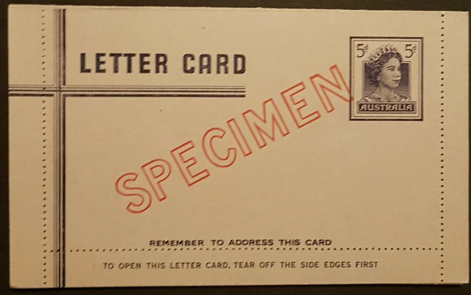 Australia Letter card 5d blue Queen Elizabeth   overprinted specimen mint LC 84w