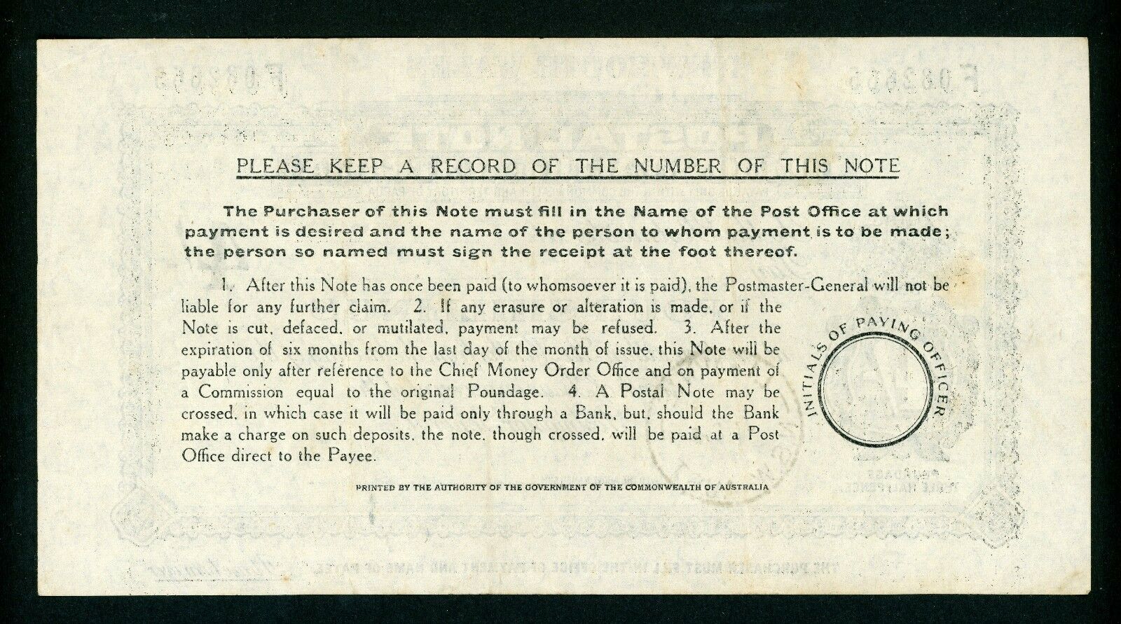 Australia NSW 4/-  Postal Note banknote postal stationery used Lismore1945 - Image 2