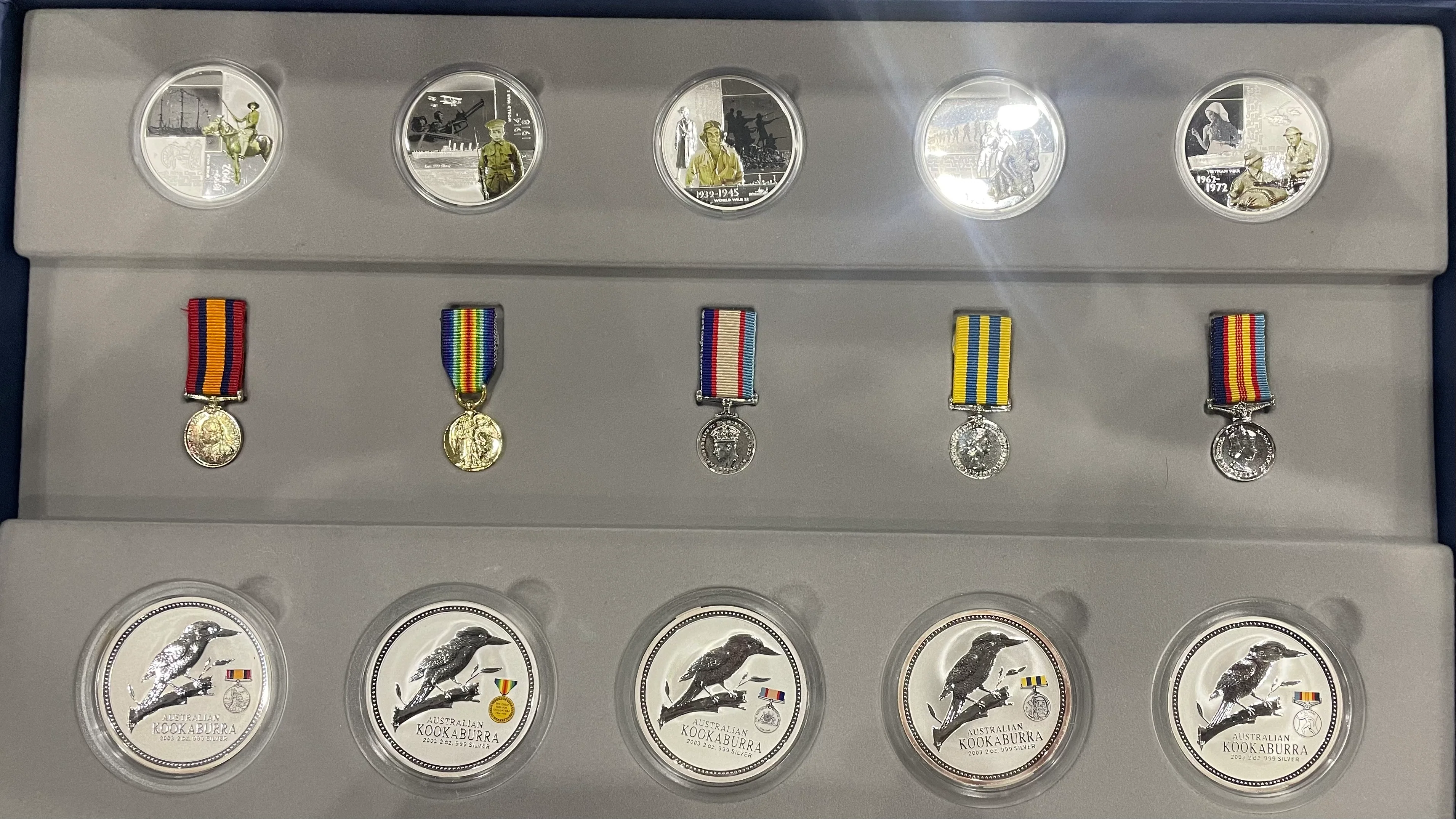 Australia Perth Mint 2003 Kookaburra Silver Coins & Medallions "Australians at War" Complete in Presentation Box - Image 2