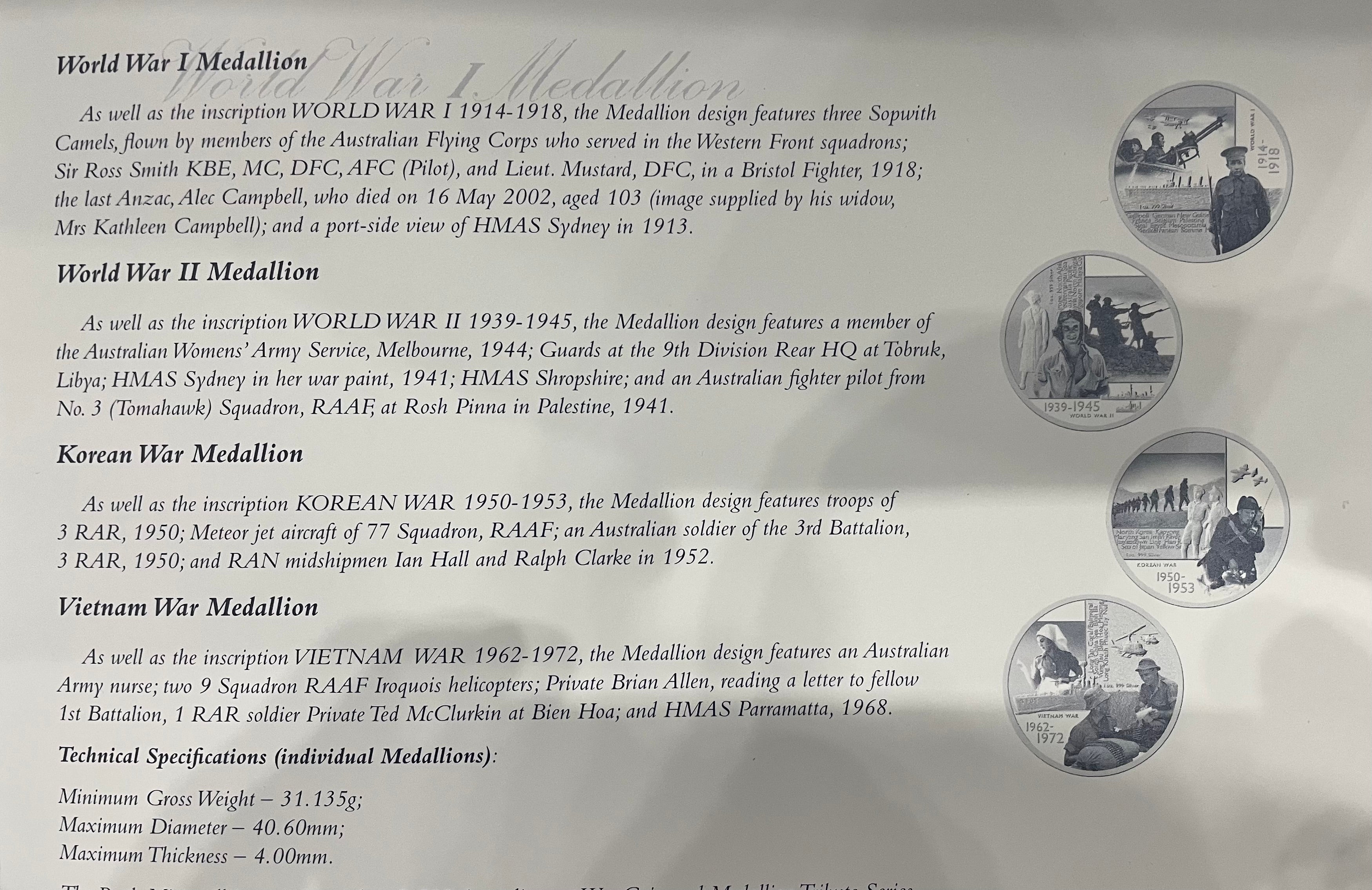 Australia Perth Mint 2003 Kookaburra Silver Coins & Medallions "Australians at War" Complete in Presentation Box - Image 5