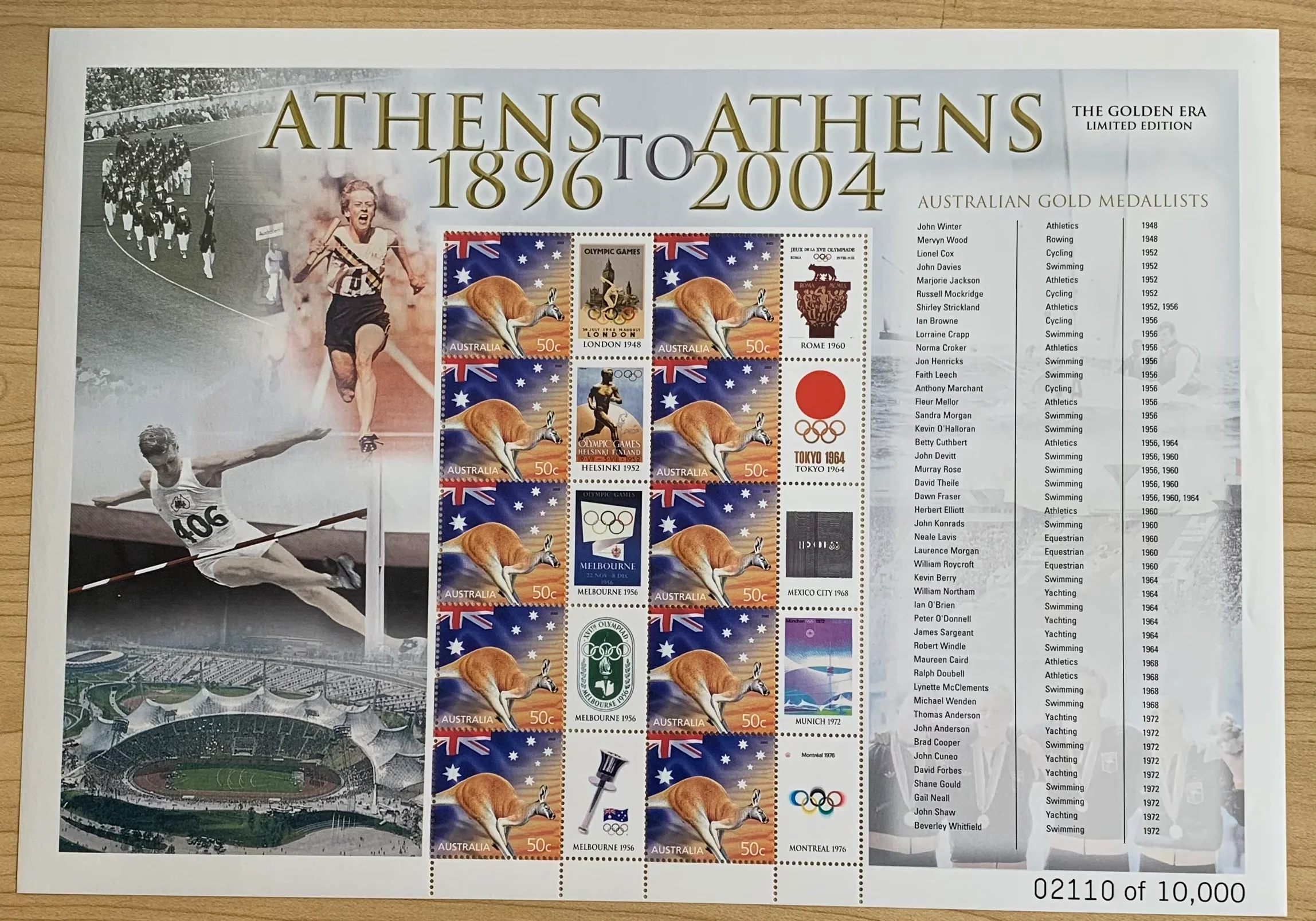 Australia 2004 50c Athens 1896 - Athens 2004 Golden Era SES Stamp Sheet. Limited Edition