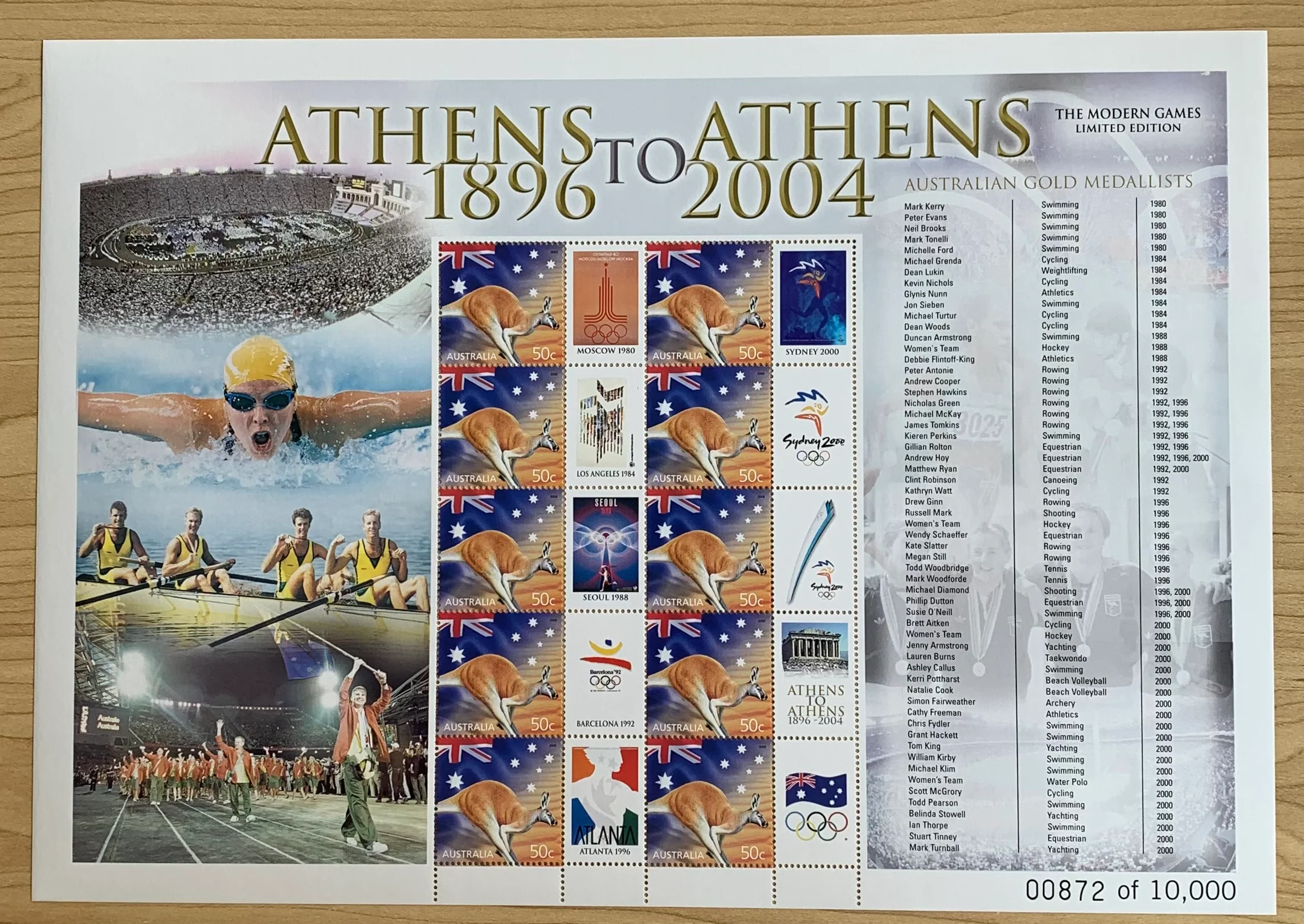 Australia 2004 50c Athens 1896 - Athens 2004 The Modern Games SES Stamp Sheet Limited Edition 872 / 10000