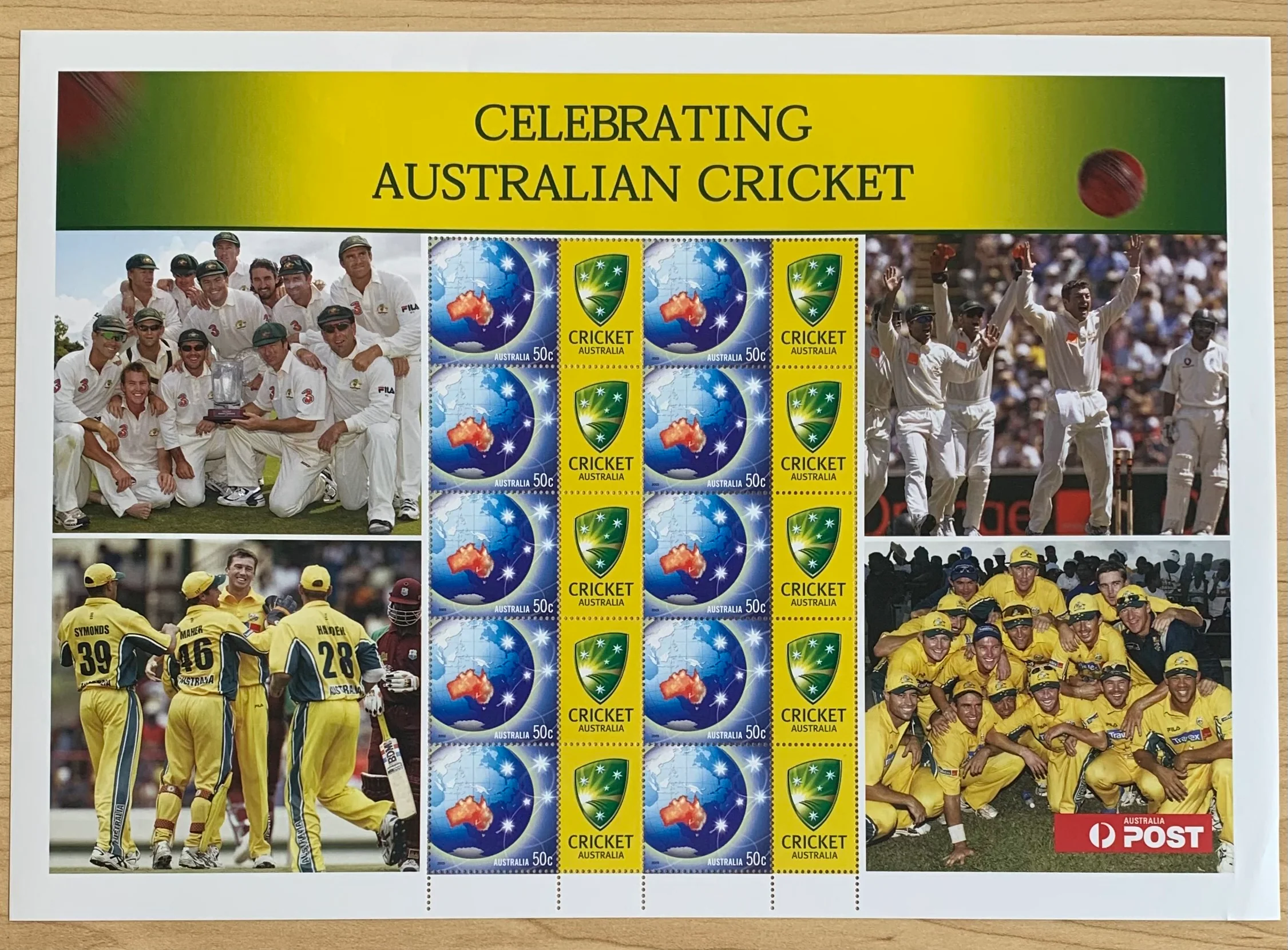 Australia 50c Celebrating Australian Cricket SES Stamp Sheet. Limited edition