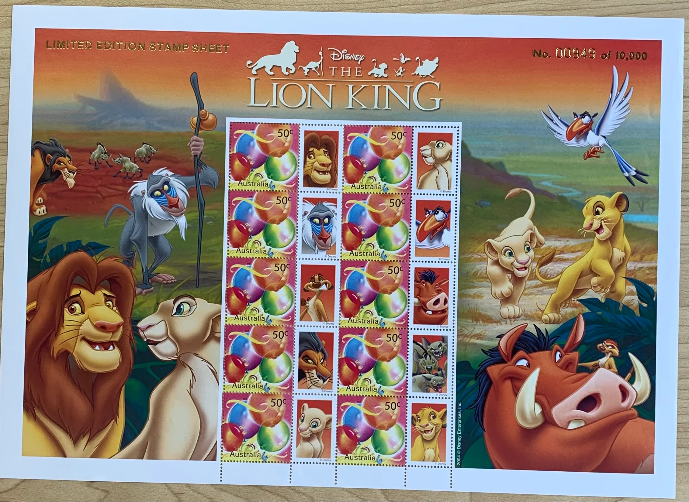 Australia 50c Lion King SES Stamp Sheet Limited Edition