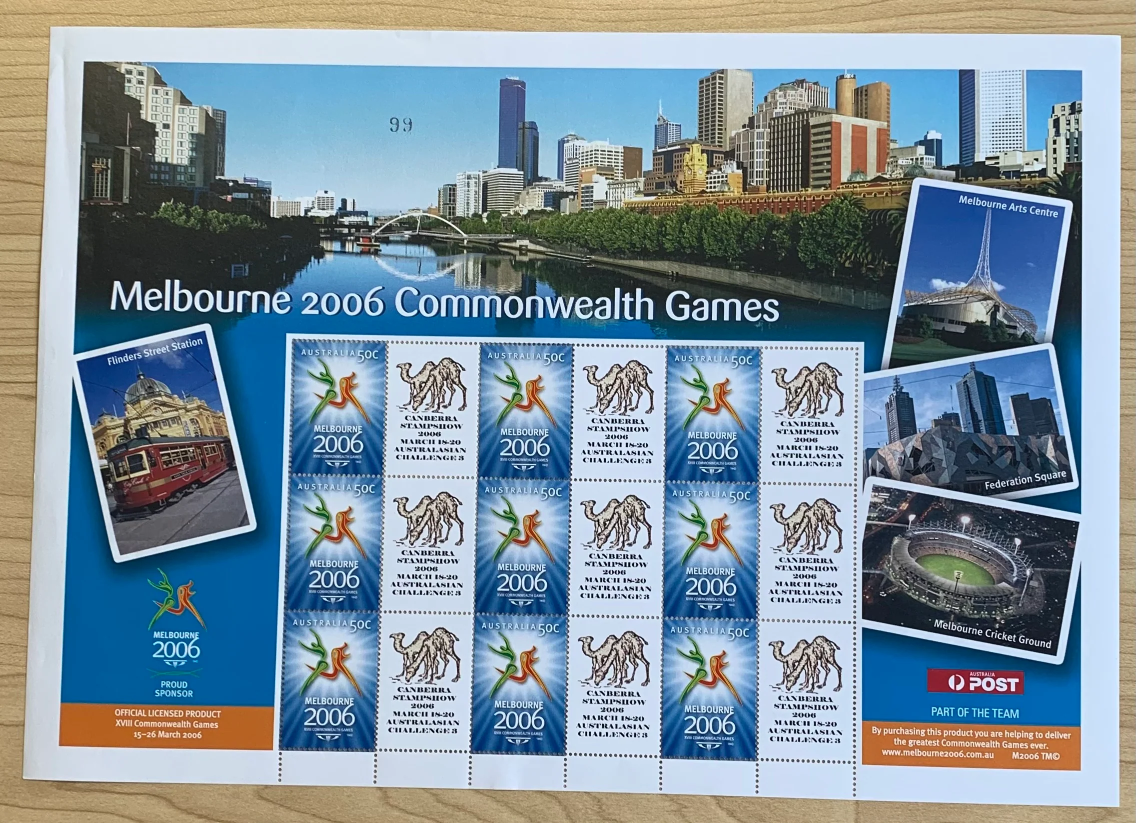 Australia 2006 50c Melbourne Commonwealth Games Canberra Stampshow SES Stamp Sheet. Limited edition