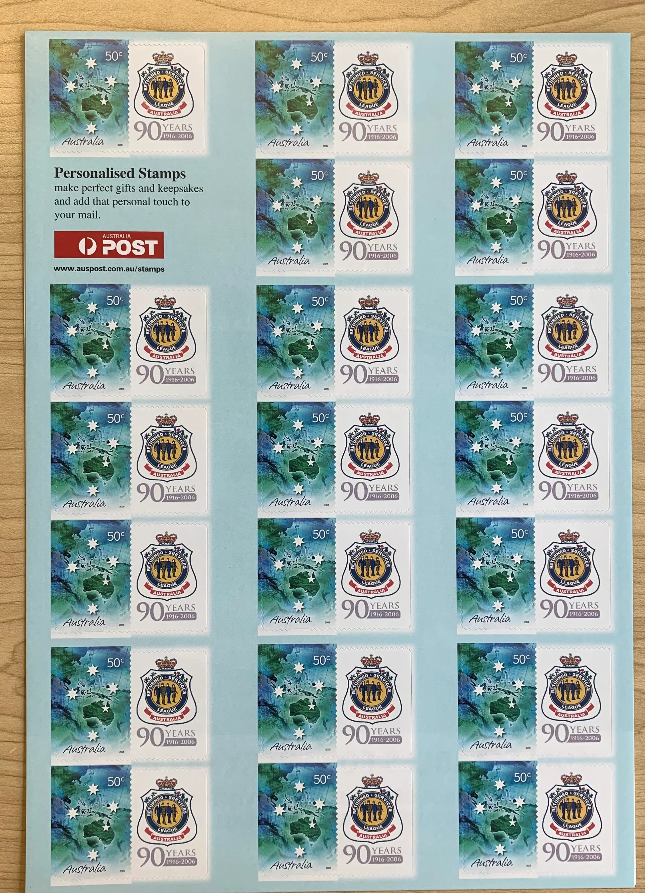 Australia 50c RSL Returned Services League 90 years. SES Stamp Sheet Limited Edition