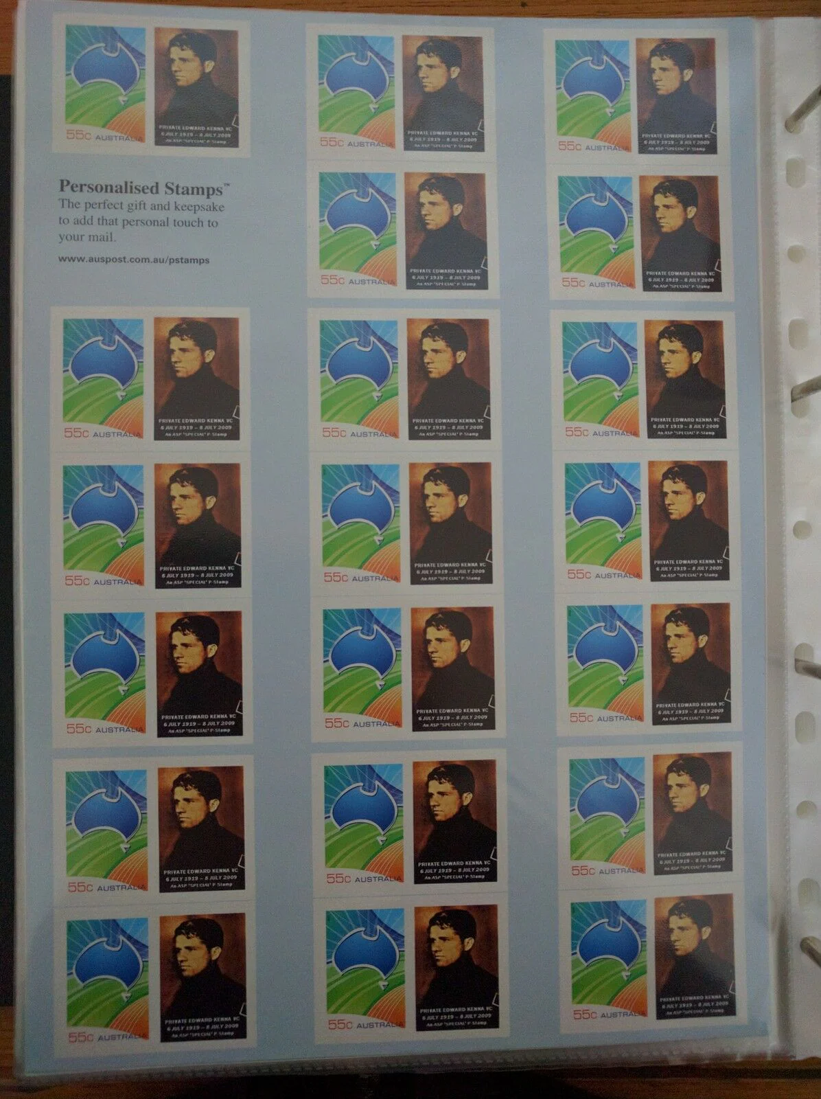 Australia Post 55c Personalised Stamp Sheet - Private Edward Kenna VC
