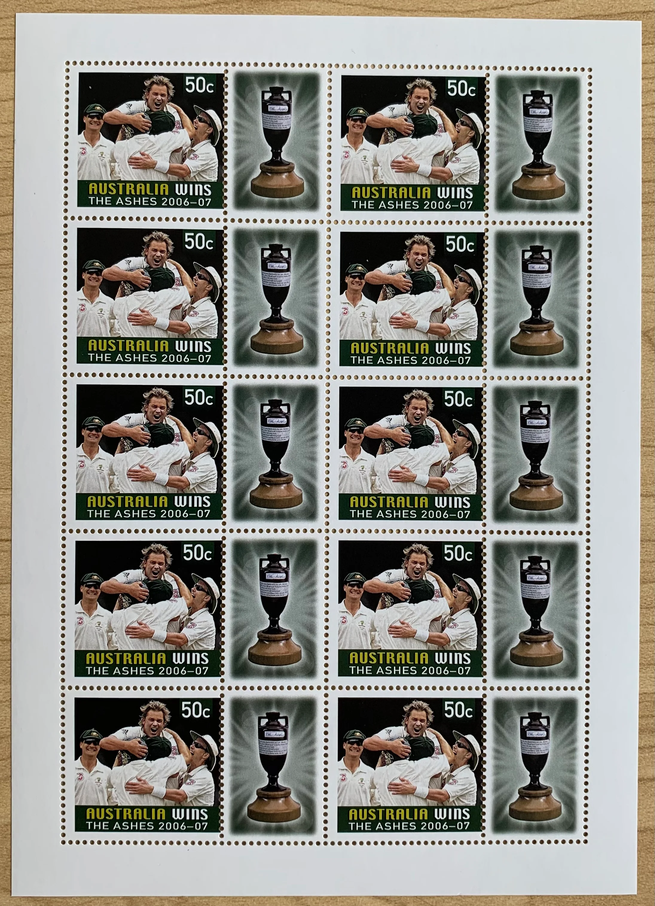 Australia 2007 50c Australia Wins The Ashes Cricket SES Stamp Sheet