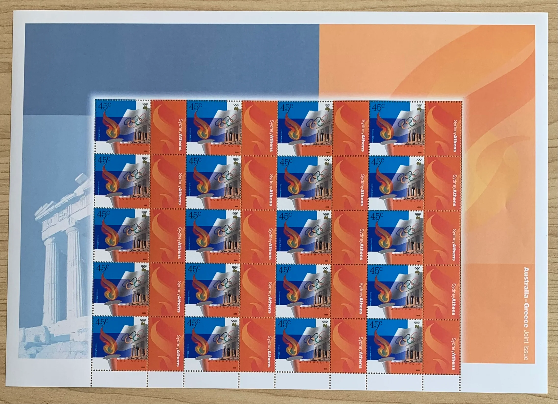 Australia Greece Joint issue 2000 45c Sydney Athens Olympics SES Stamp Sheet.  Limited edition