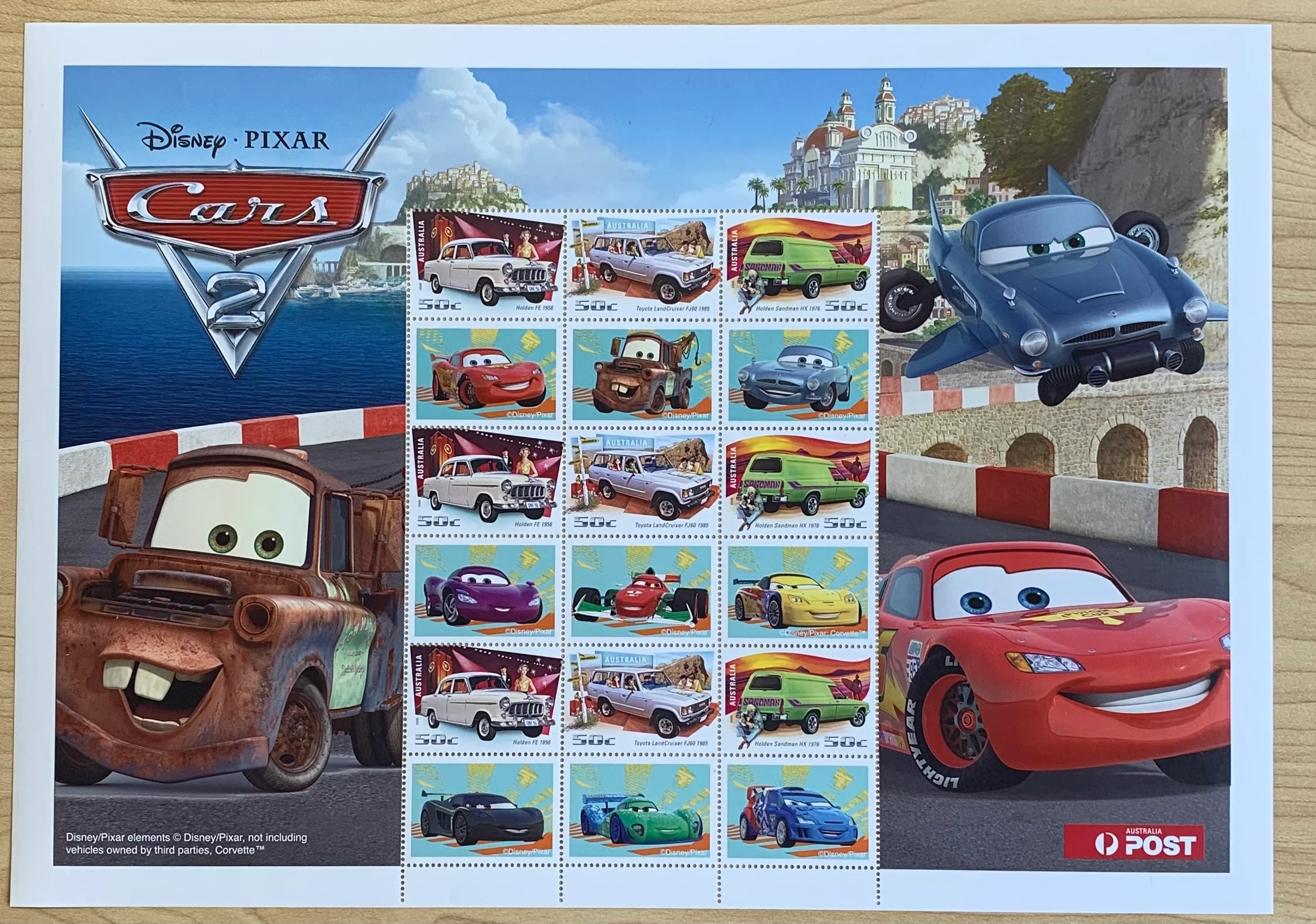 Australia 50c Pixar Cars 2 SES Stamp Sheet. Limited edition