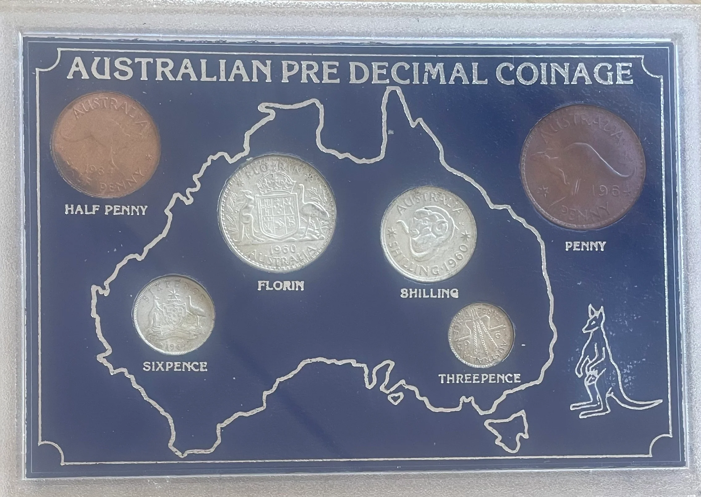 Australia Pre Decimal 6 Coin Set in Perspex Case including 4 silver coins