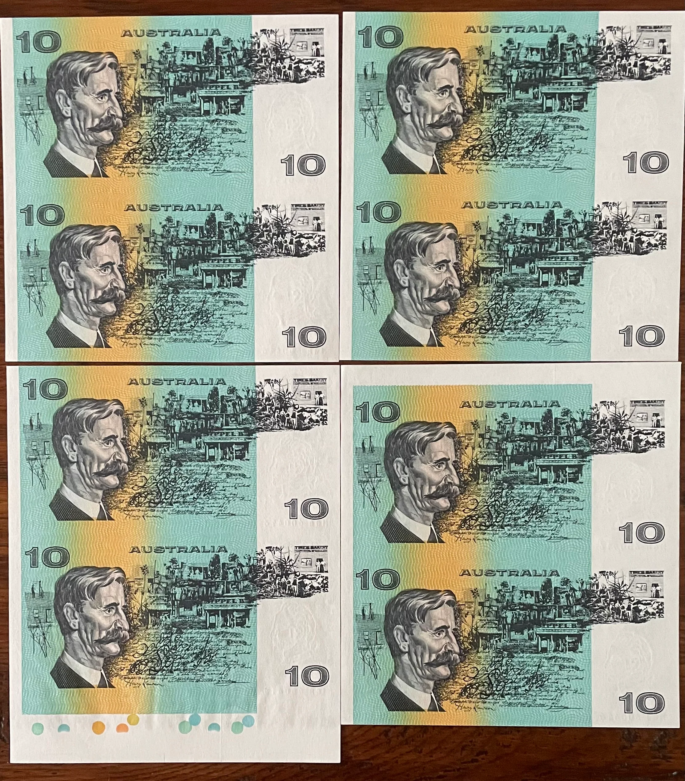 Australia 1991 $10 Fraser/Cole Banknote Uncut pairs x 4. R313 - Image 2