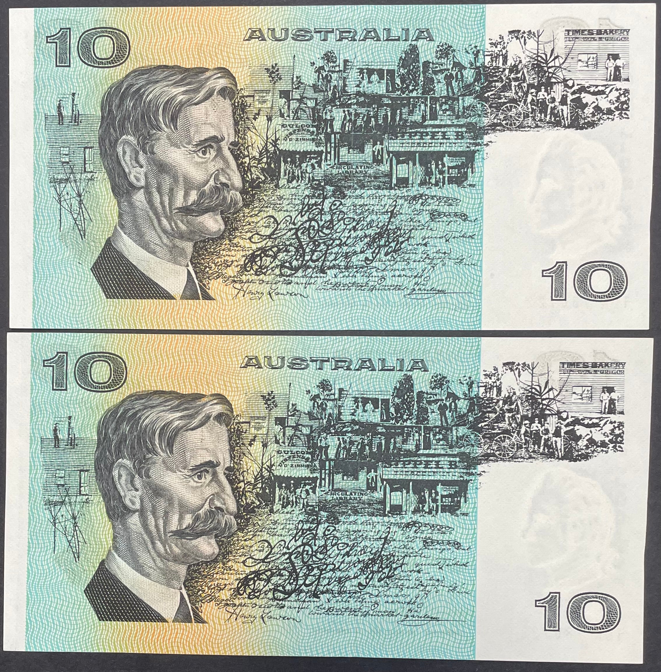Australia 1991 $10 Fraser Cole Last Prefix Uncirculated Pair without Plate Letter. R313aL - Image 3