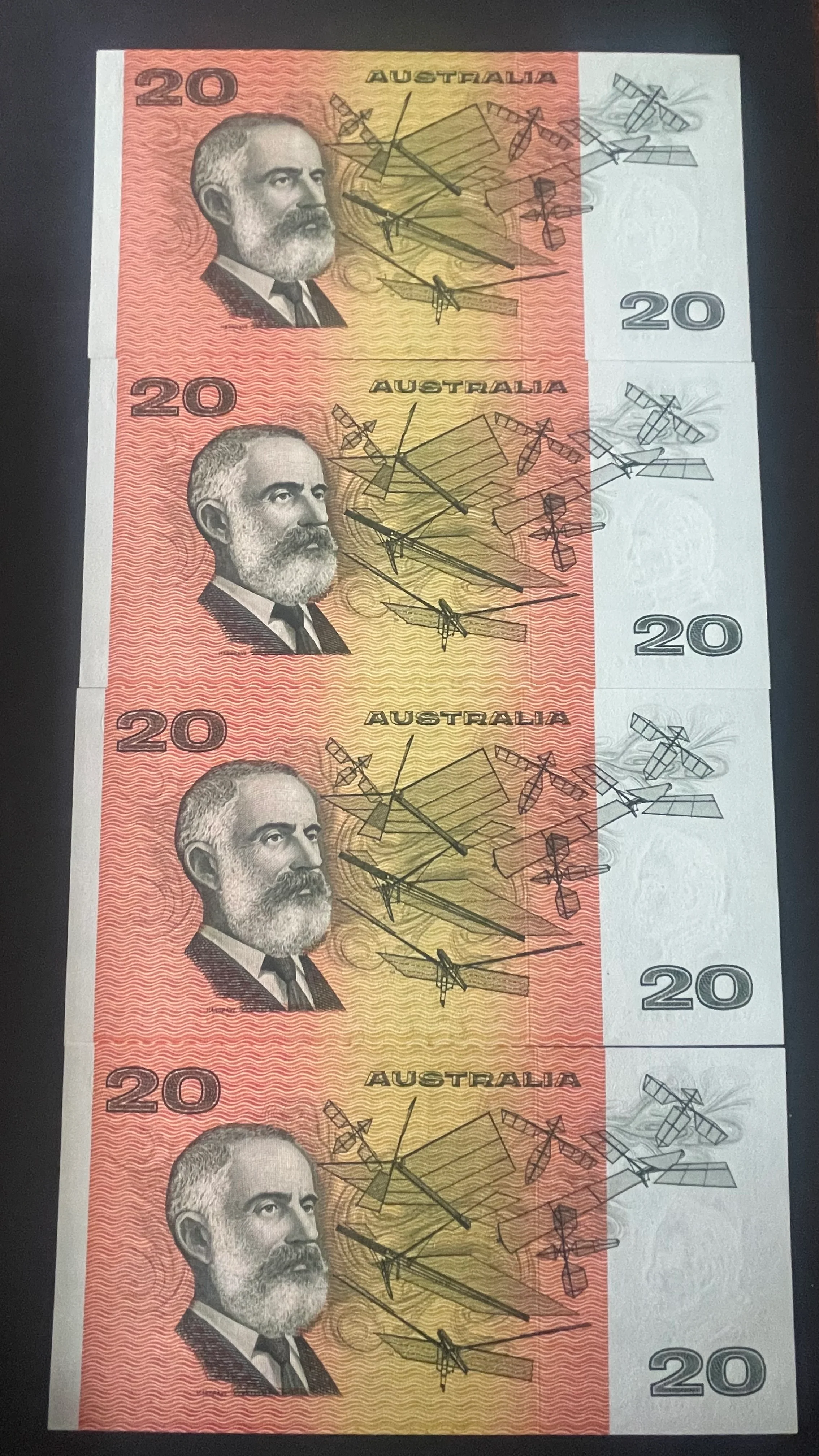 Australia 1983 $20 Johnston Stone Banknote Uncirculated Consecutive run of 4. R408 - Image 2
