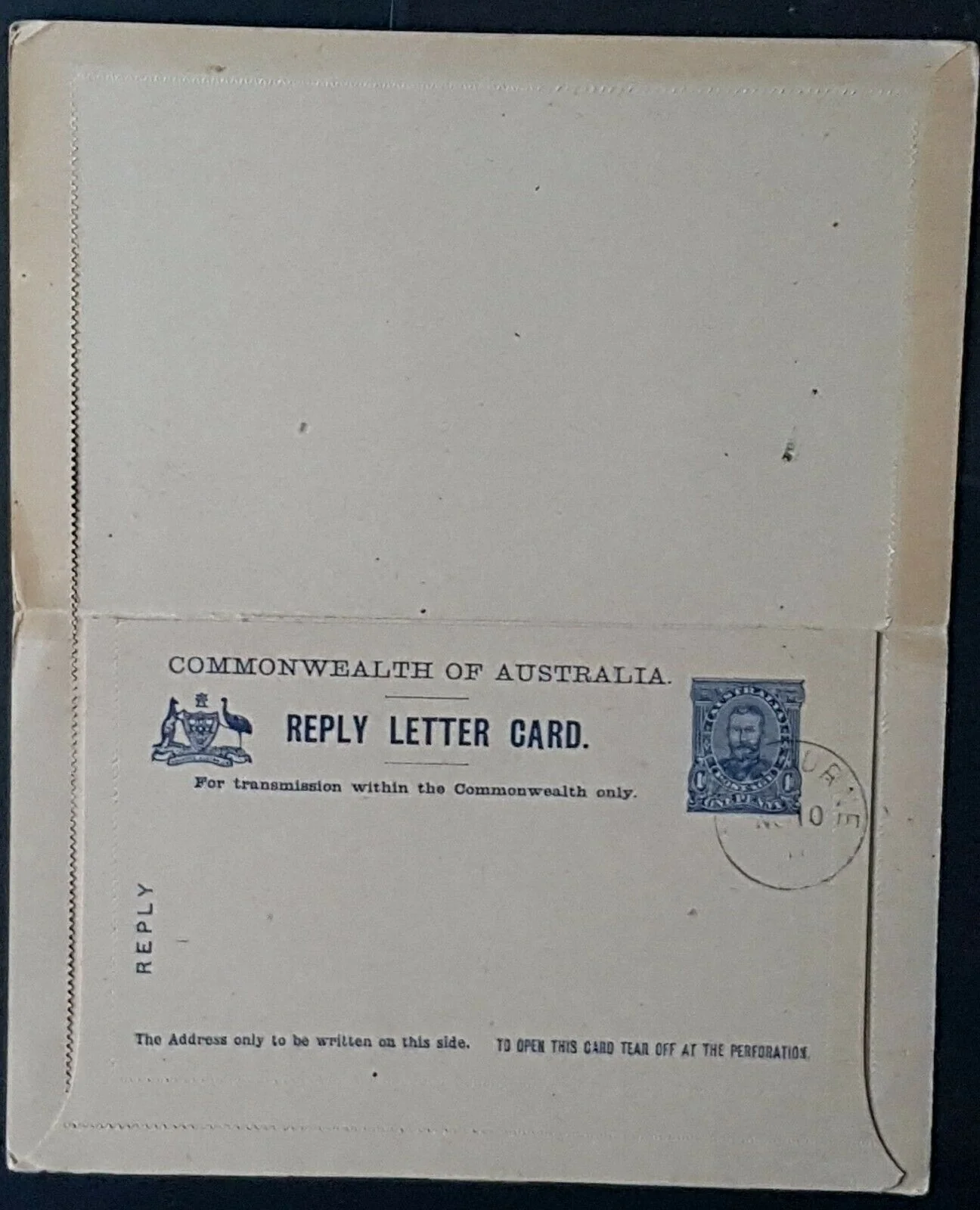 Australia Reply Letter Card 1d fullface KGV Town Hall Sydney Reply Phantom Falls - Image 3