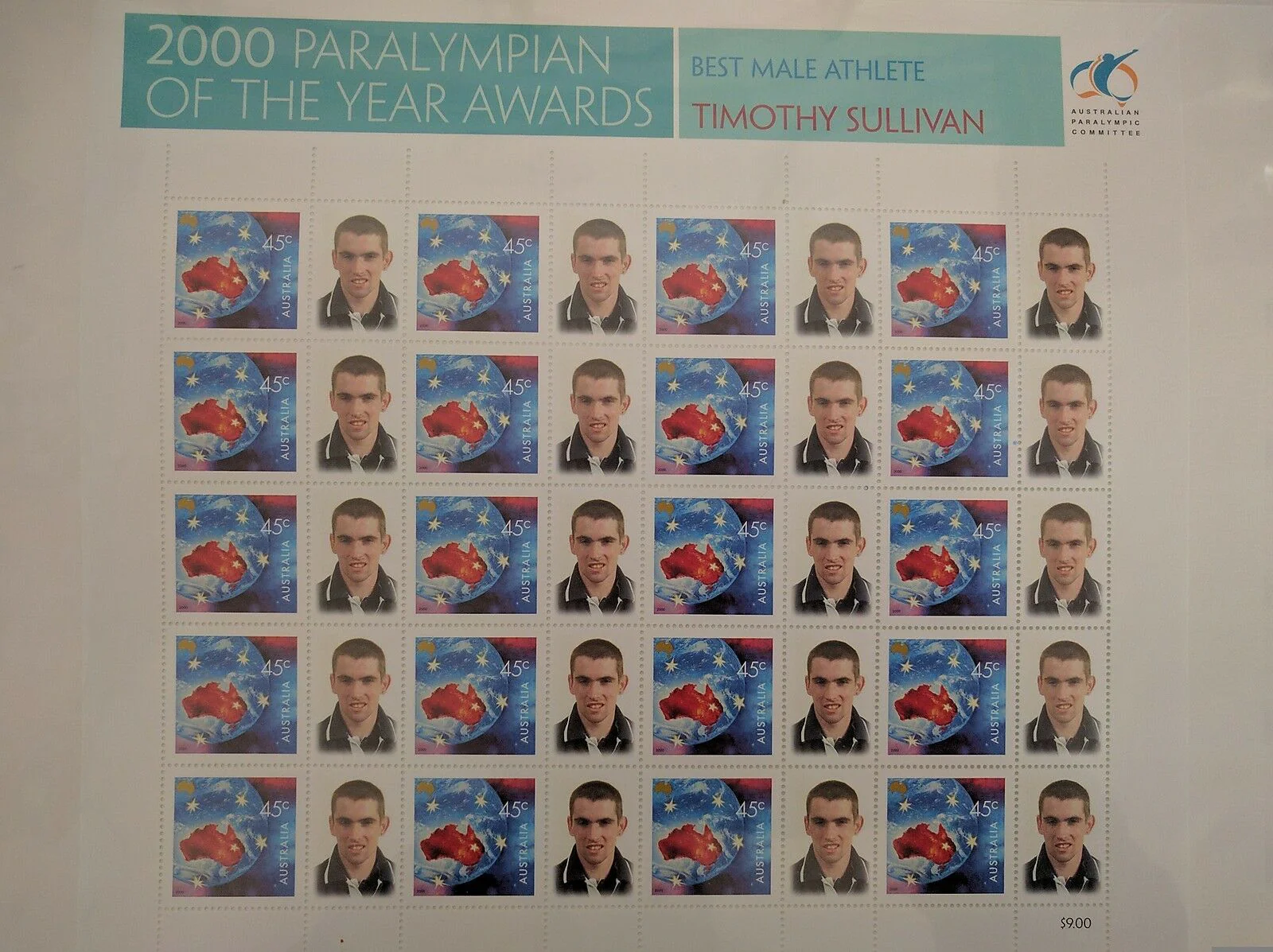 Australia SES 2000 45c Sheet Paralympian of The Year Best Male Athlete Timothy Sullivan