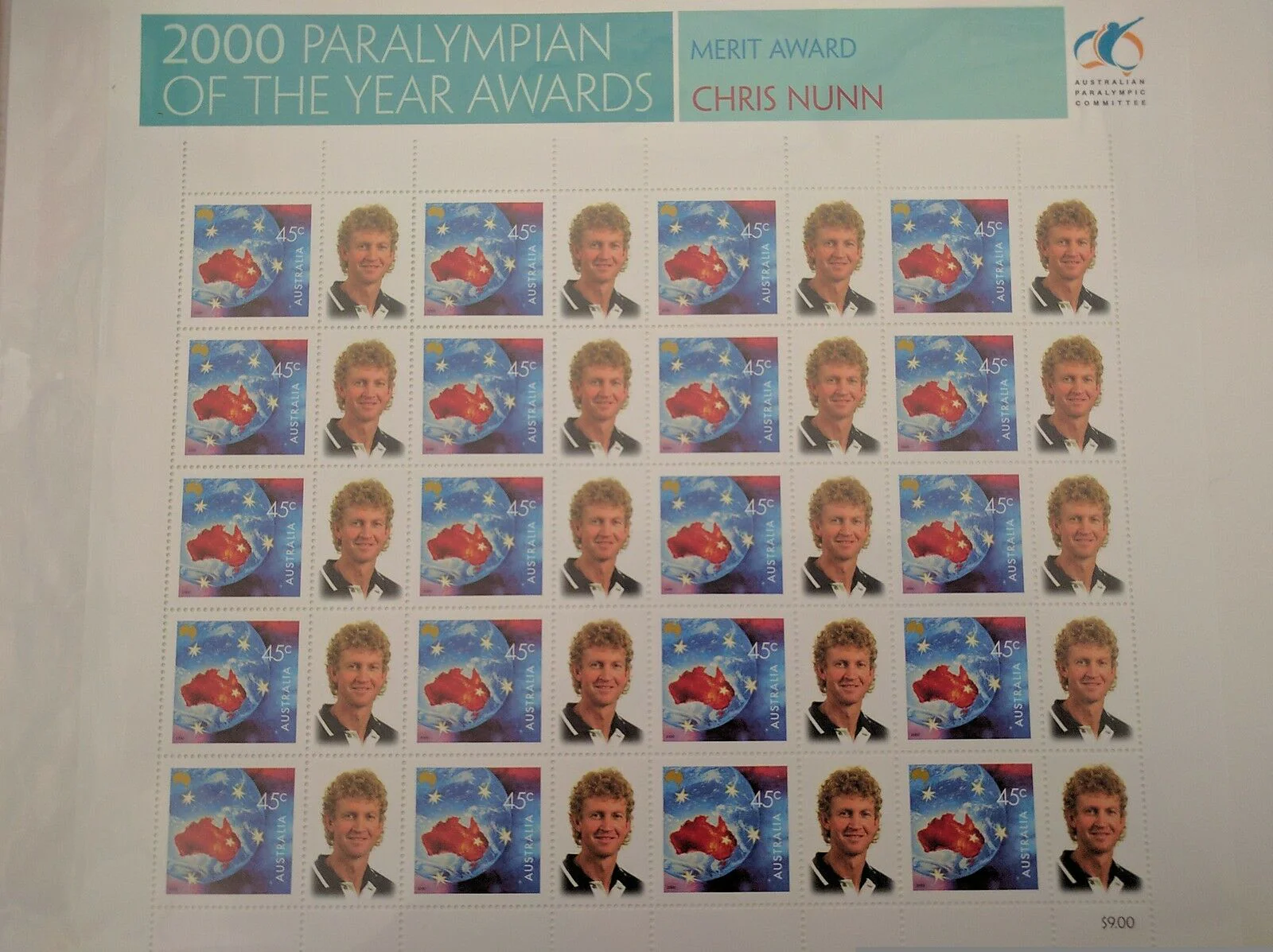 Australia SES 2000 45c sheet Paralympian of The Year Merit Award Chris Nunn