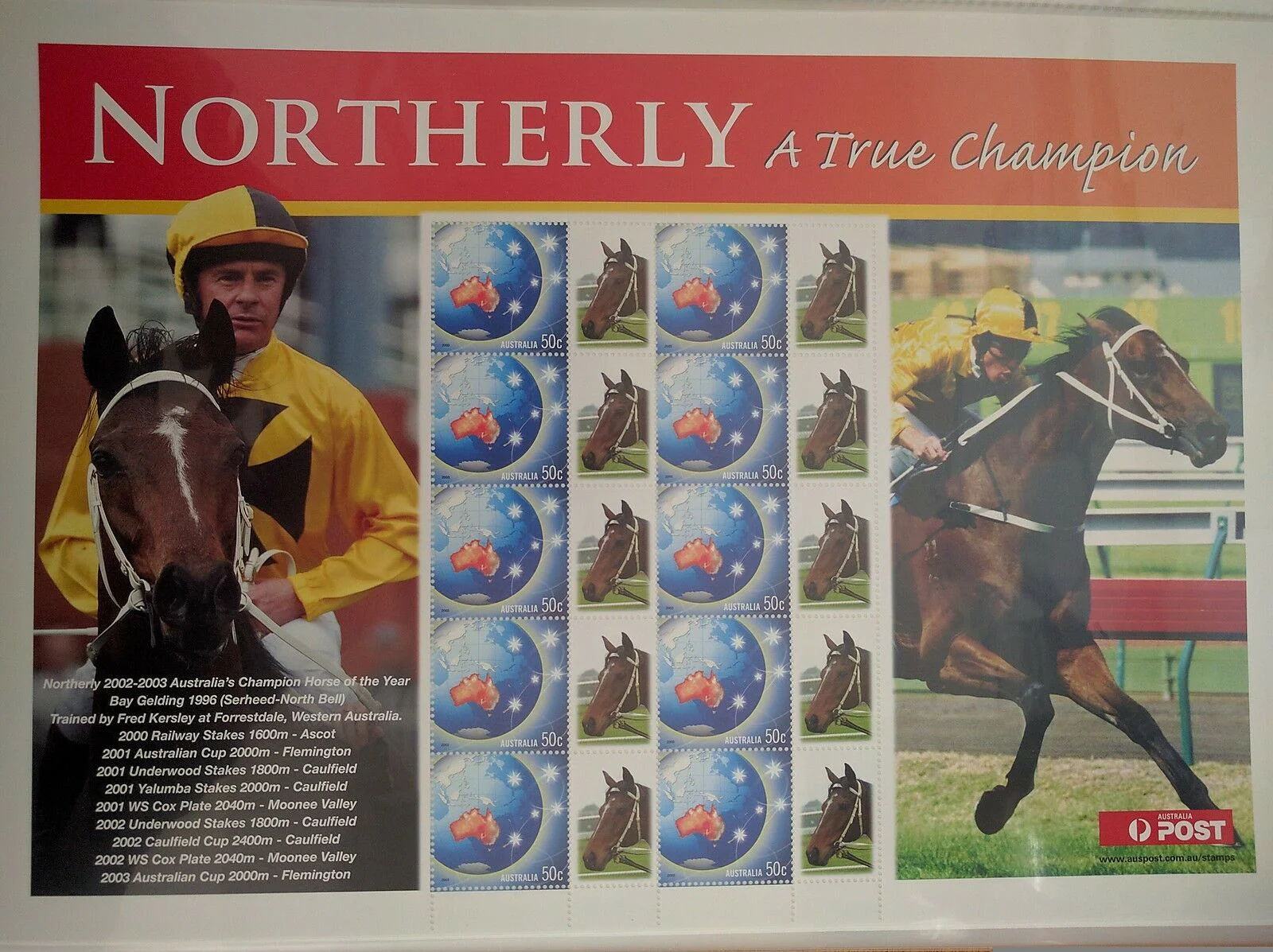 Australia SES Special Exhibition Sheet 50c Northerly, Champion racehorse Stamp Sheet