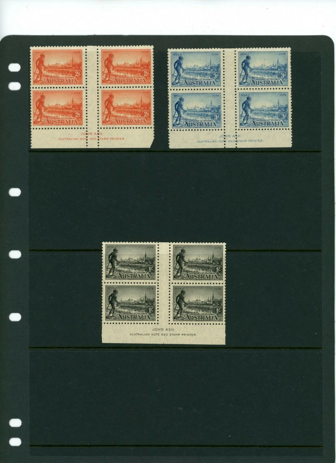 Australia SG 147-9 Victorian Centenary Set P10½ Imprint blocks of 4 MUH stamps - Image 2